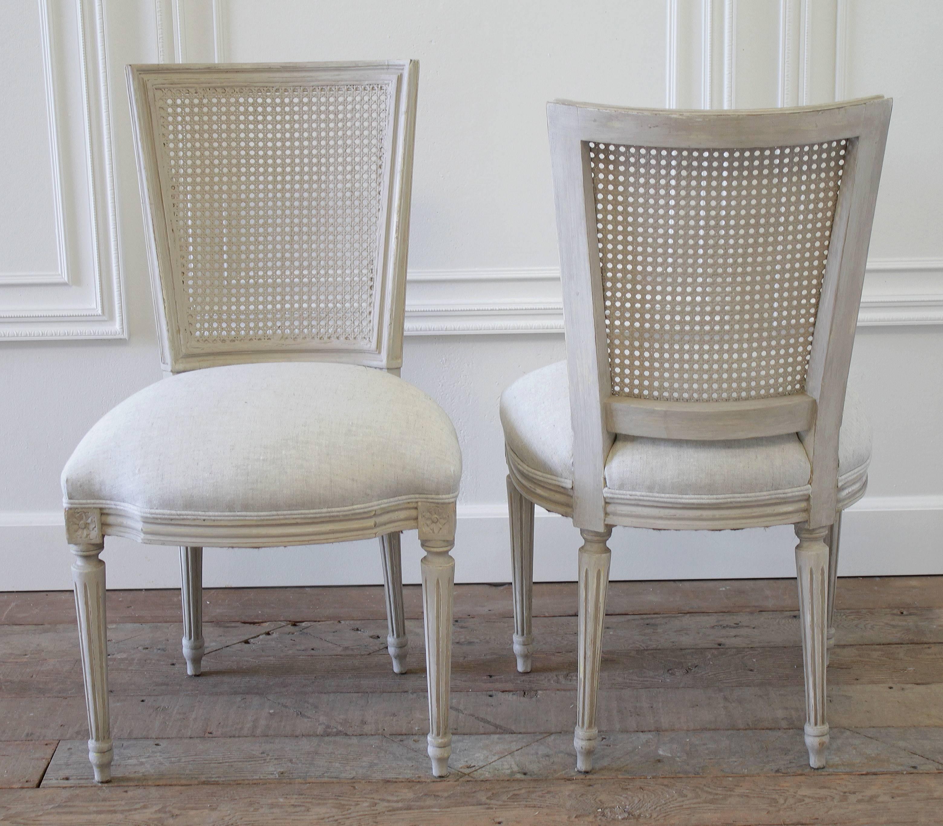 Set of 11 Painted Antique Louis XVI Style Cane and Upholstered Dining Chairs 2