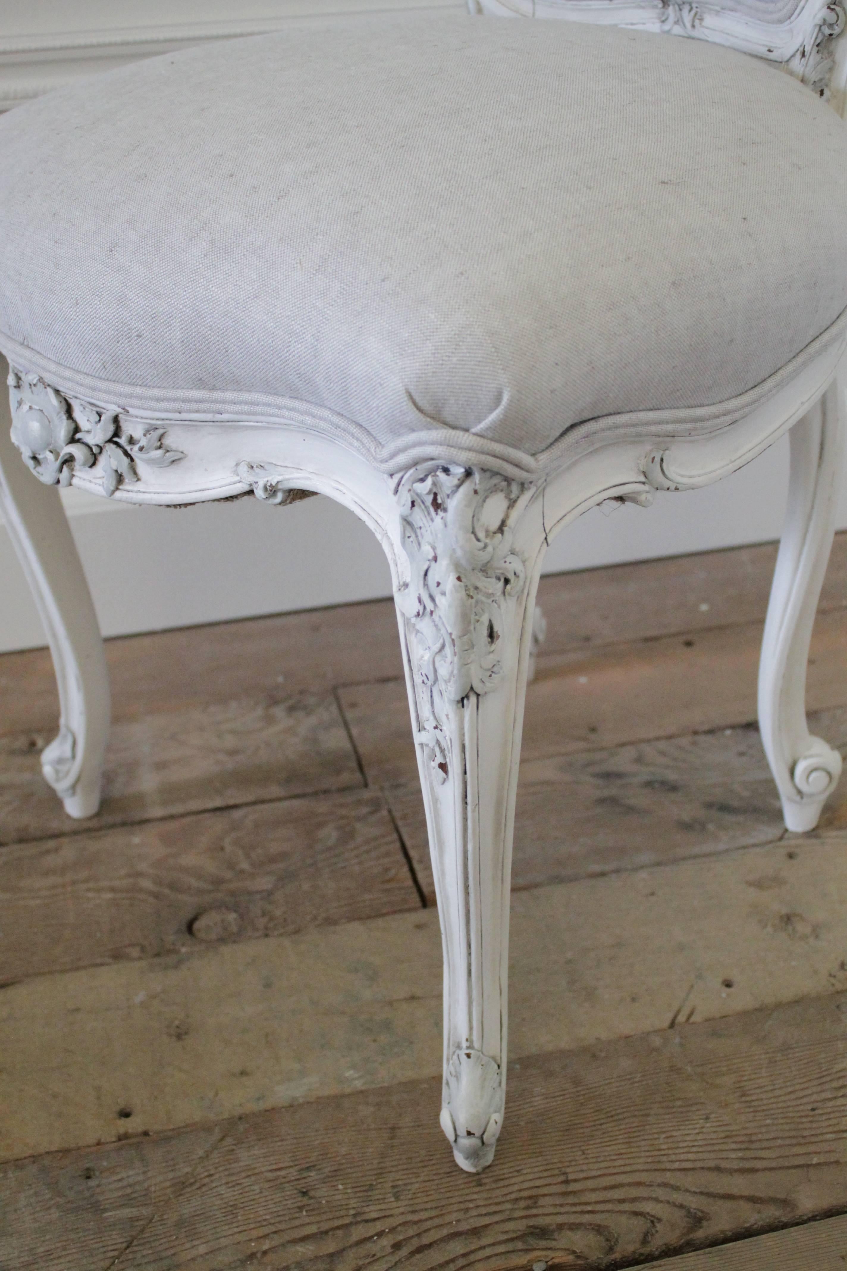Carved Set of Four Antique French Rococo Painted Dining Chairs