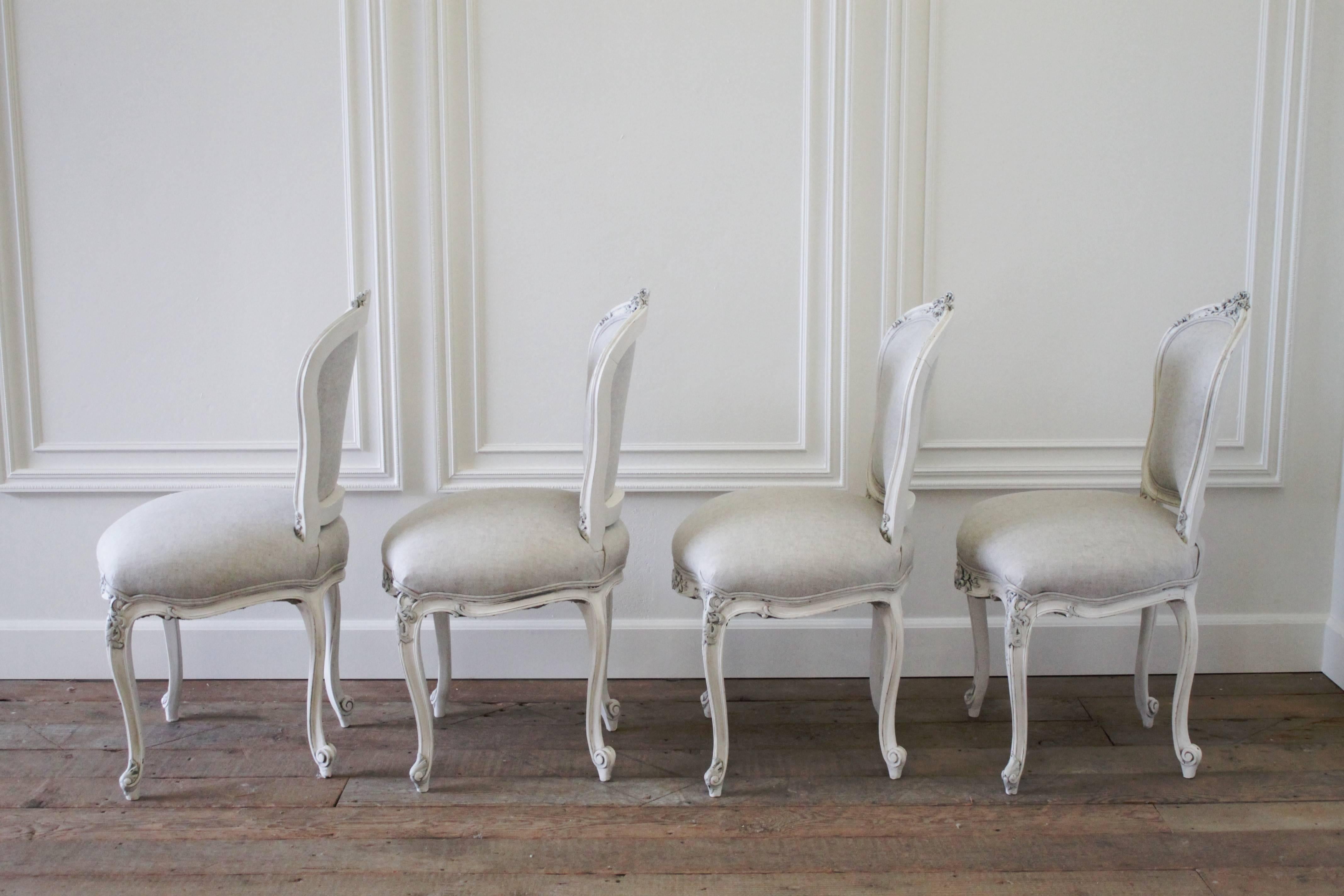 Set of Four Antique French Rococo Painted Dining Chairs In Good Condition In Brea, CA