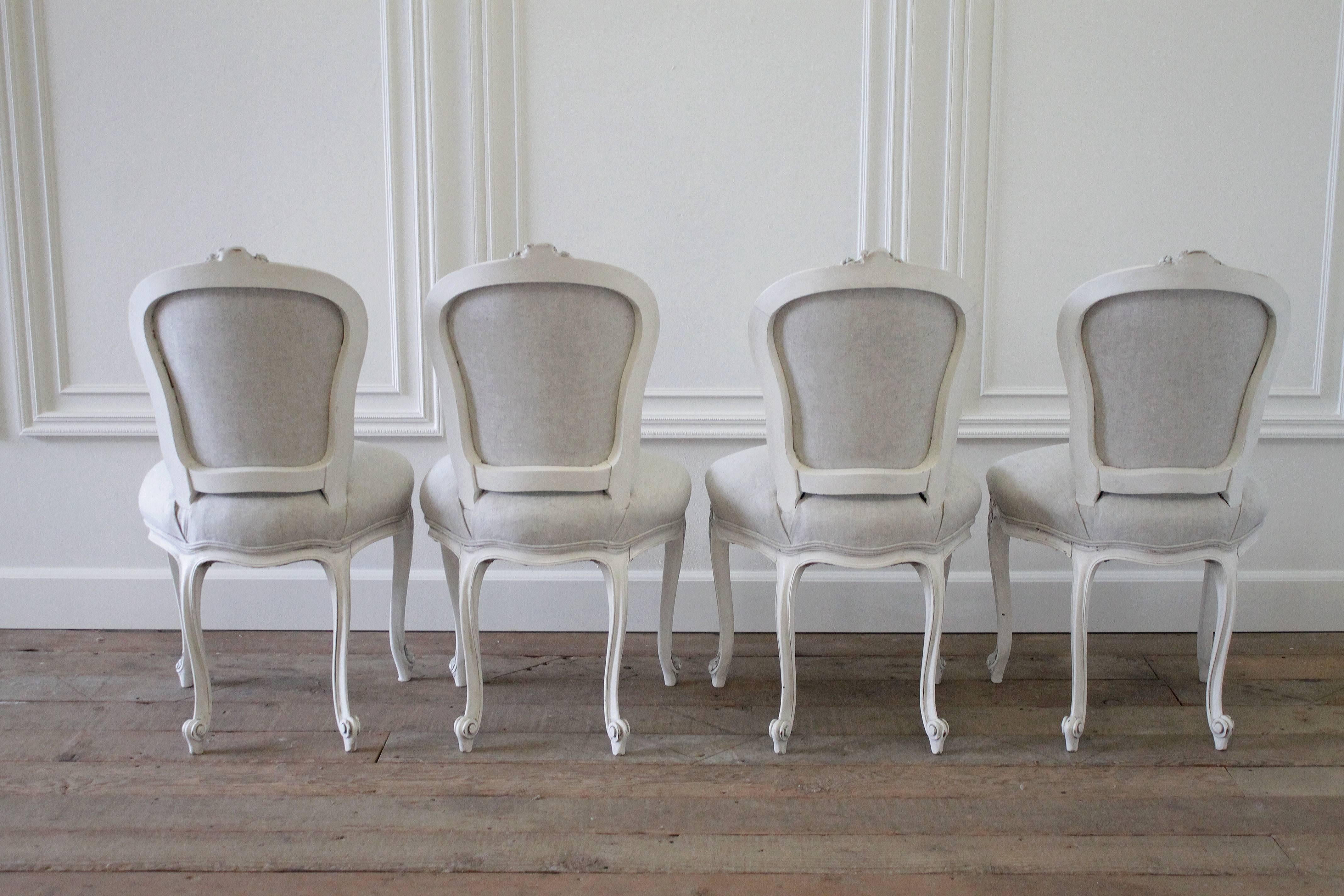 19th Century Set of Four Antique French Rococo Painted Dining Chairs