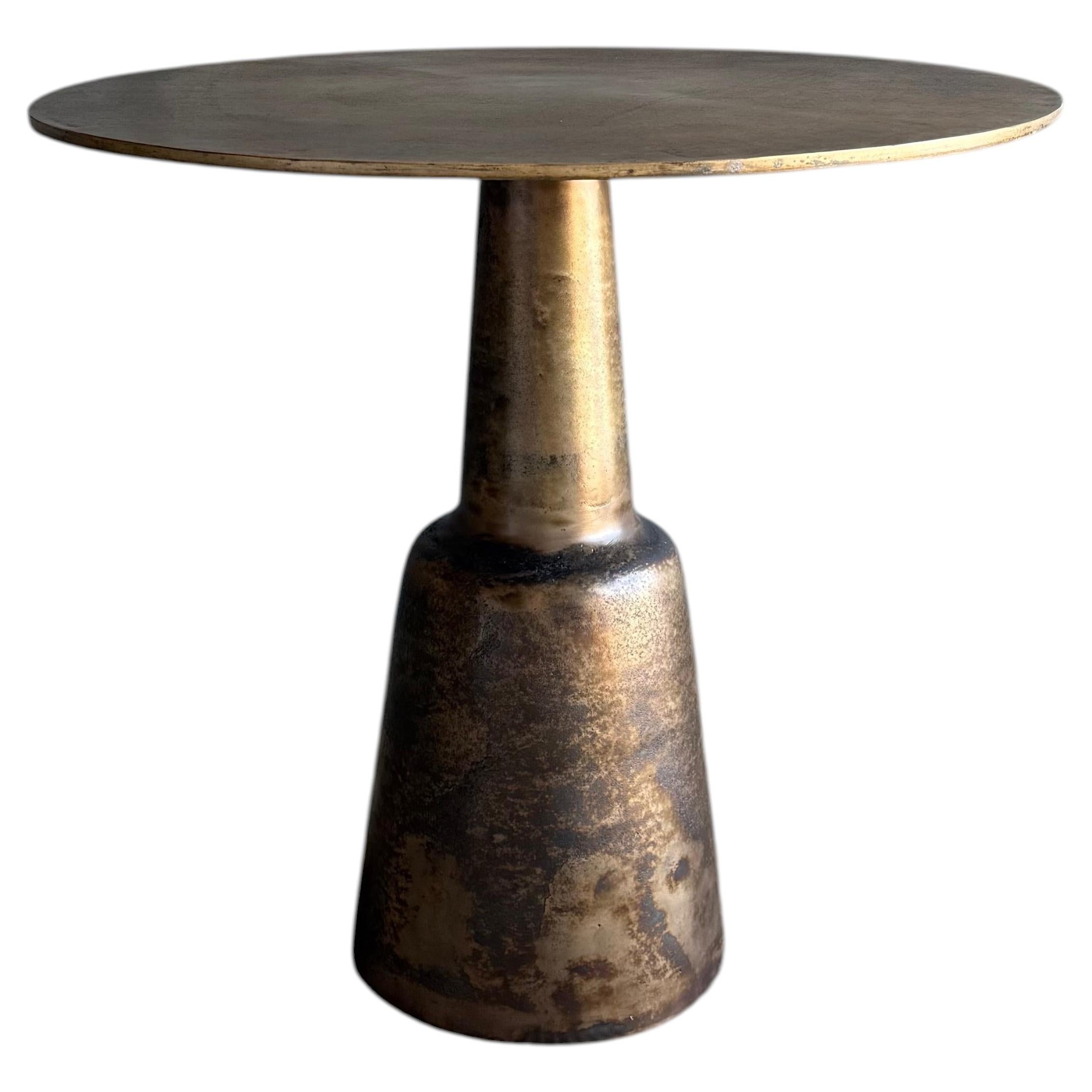 Aged Brass Finish Bistro Table, 31.5" Round, Modern Design, New, 21st Century