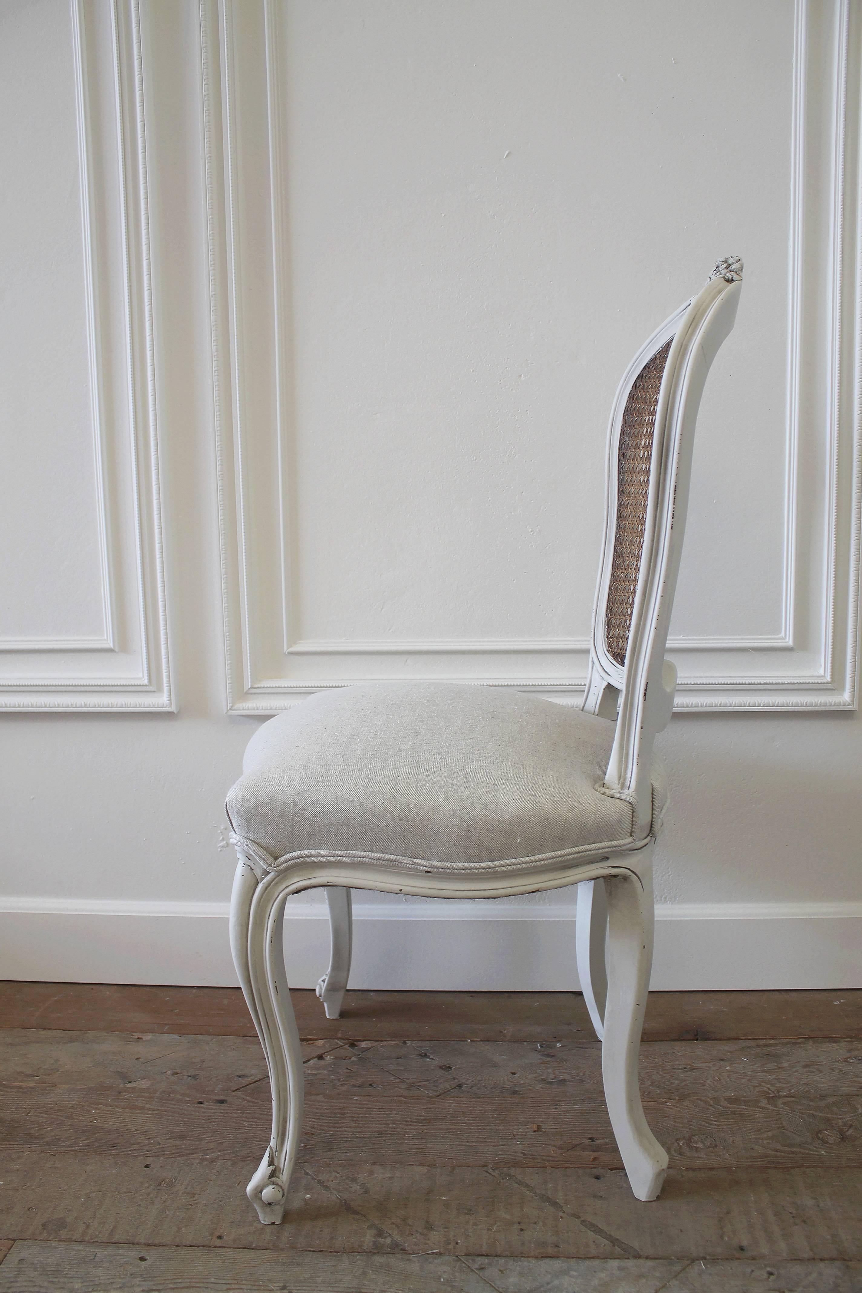 Louis XV Set of Eight Vintage French Painted Cane Back Dining Chairs