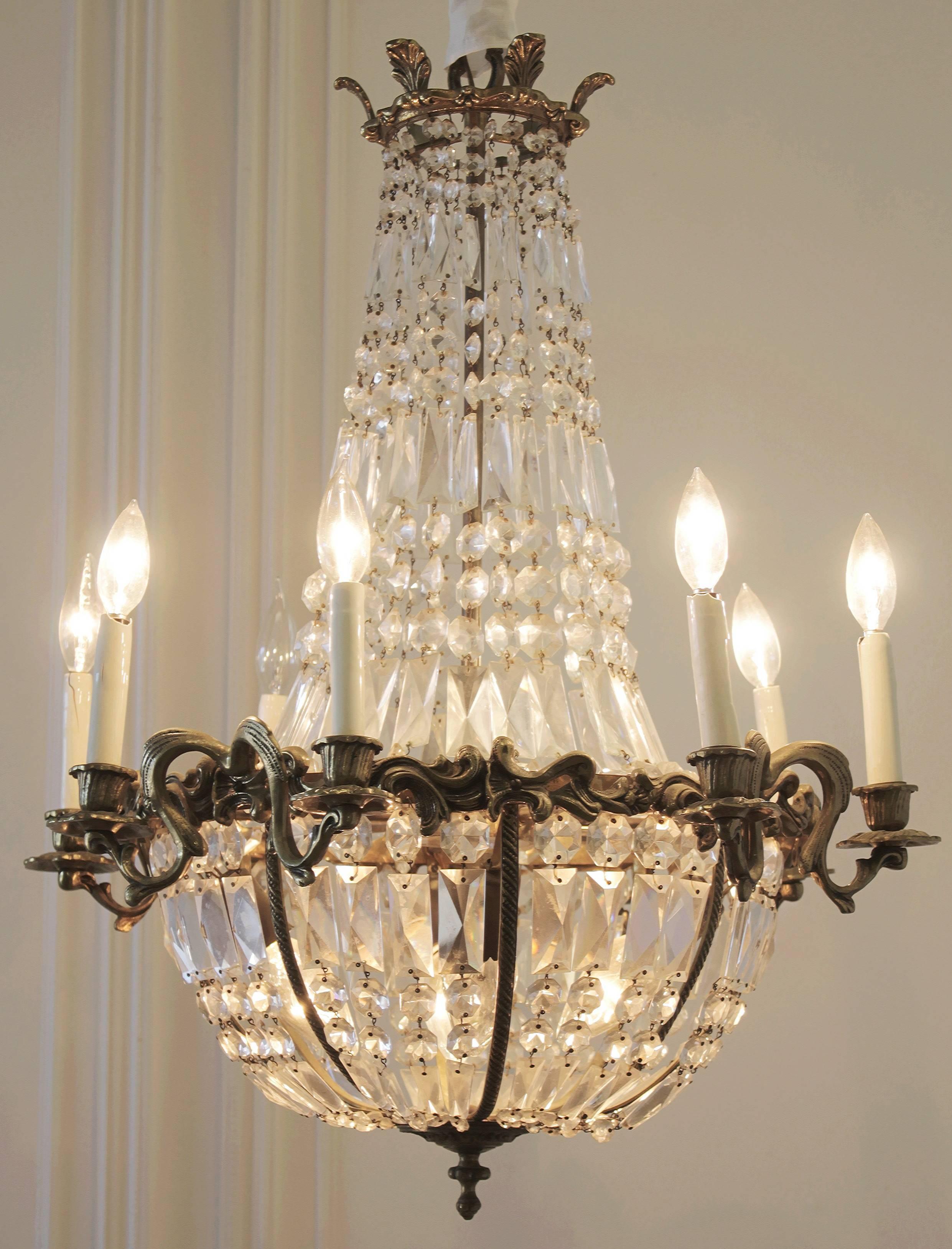 Antique Gilt Bronze Empire Style Chandelier with Crystals 2