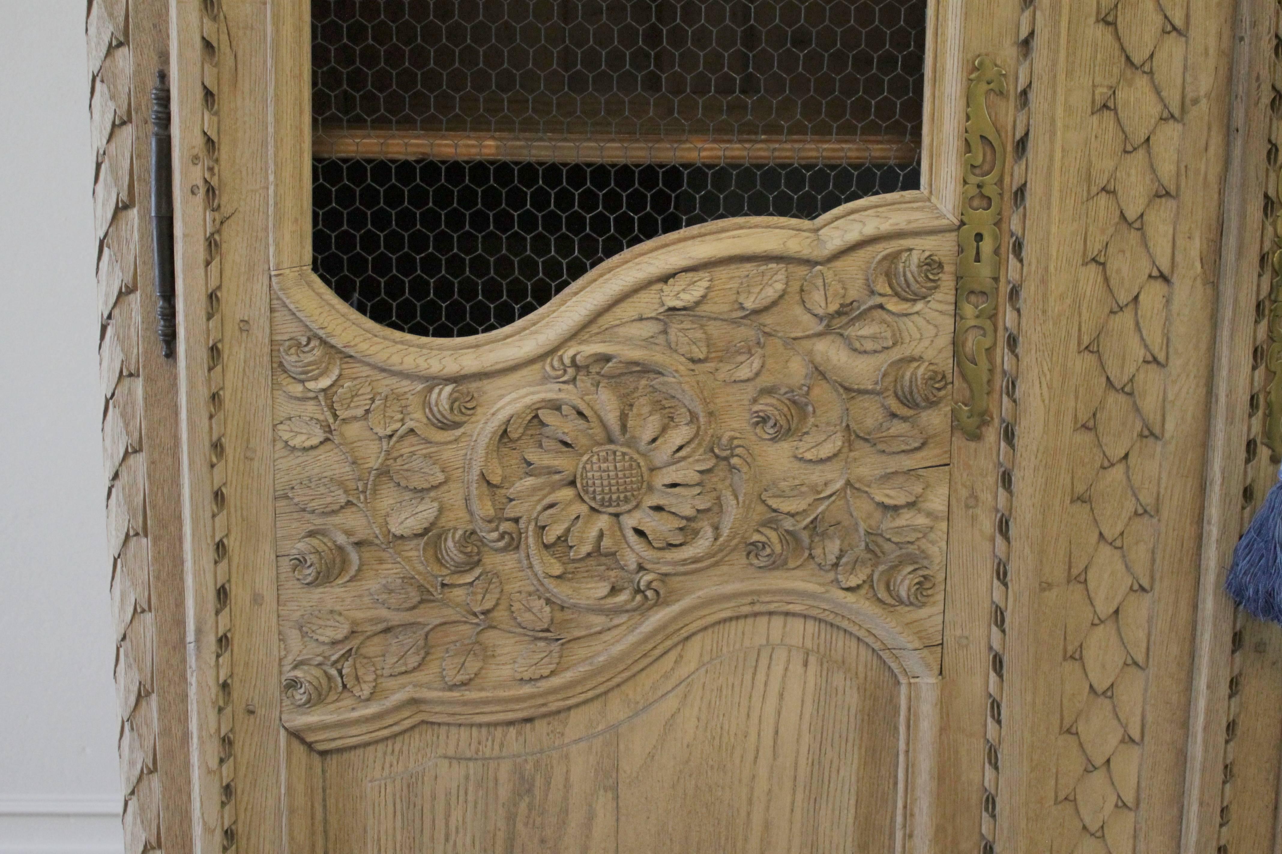 Fruitwood 19th Century French Armoire Cupboard with Carved Roses