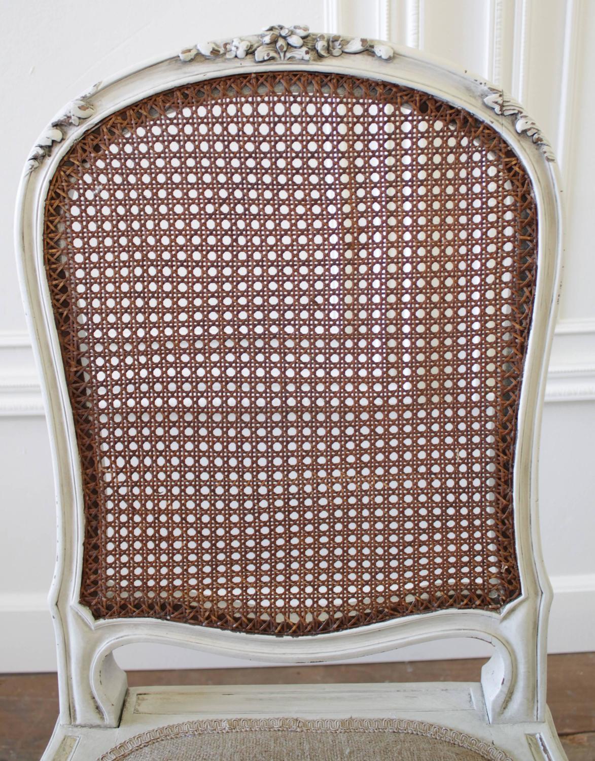 Set of Four Louis XV Style French Painted Cane Back Dining Chairs at