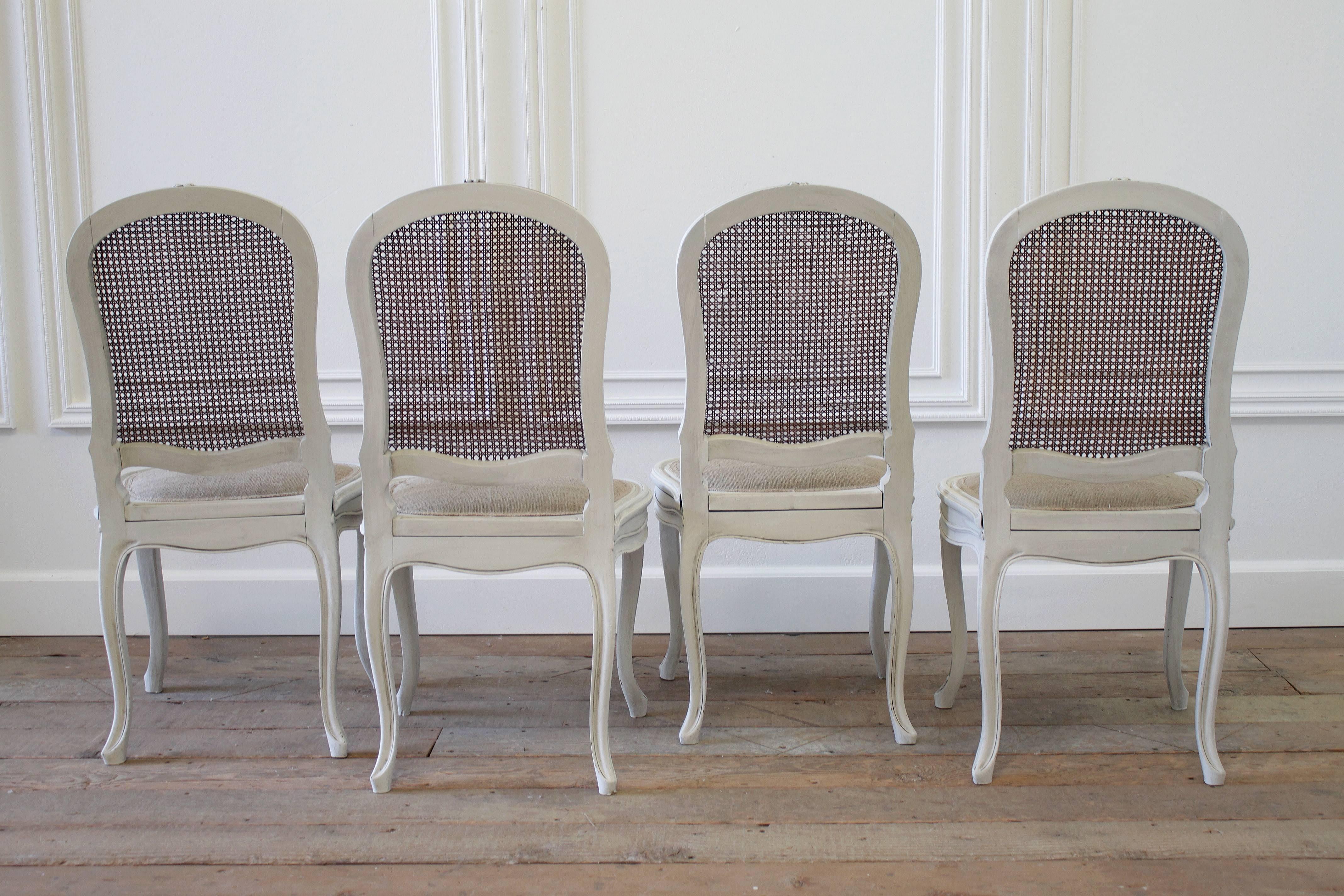 Set of Four Louis XV Style French Painted Cane Back Dining Chairs In Good Condition In Brea, CA