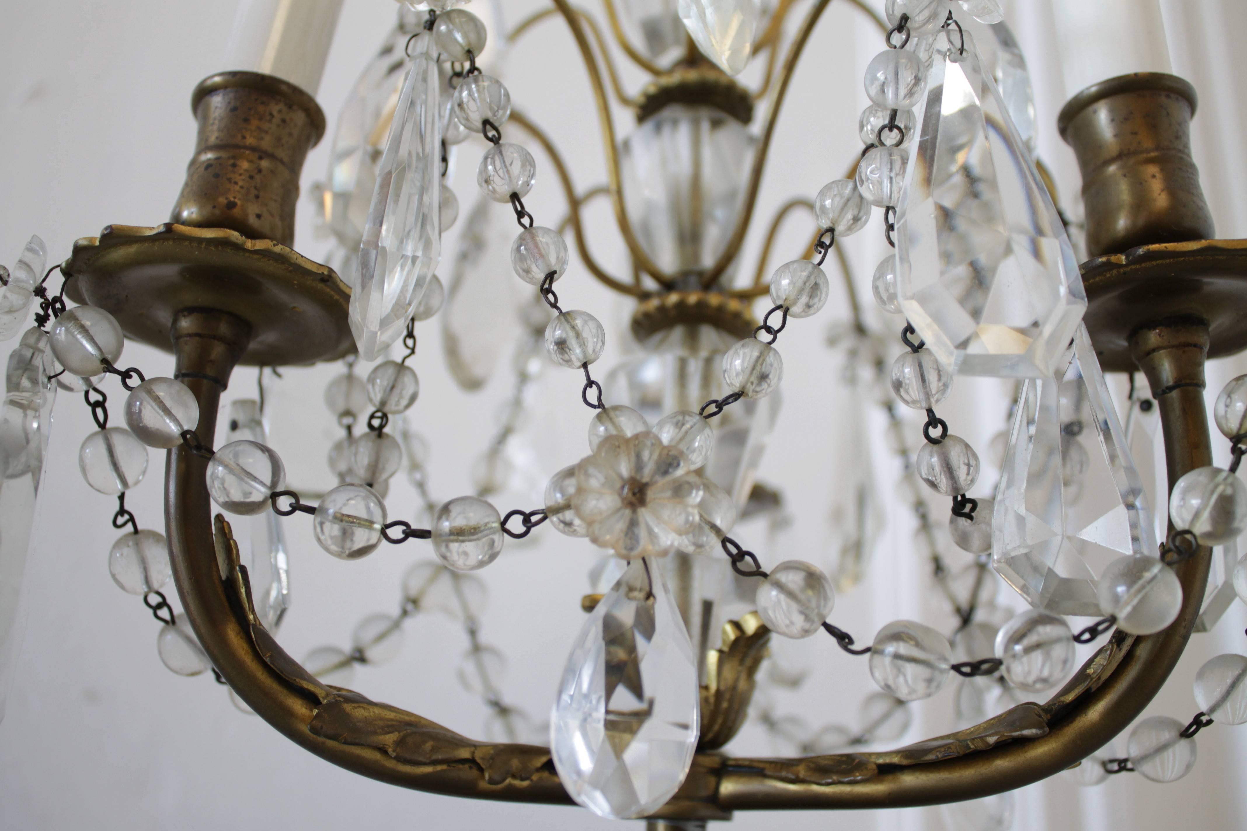 Louis XV Pair of Brass and Crystal Girandole Lamps