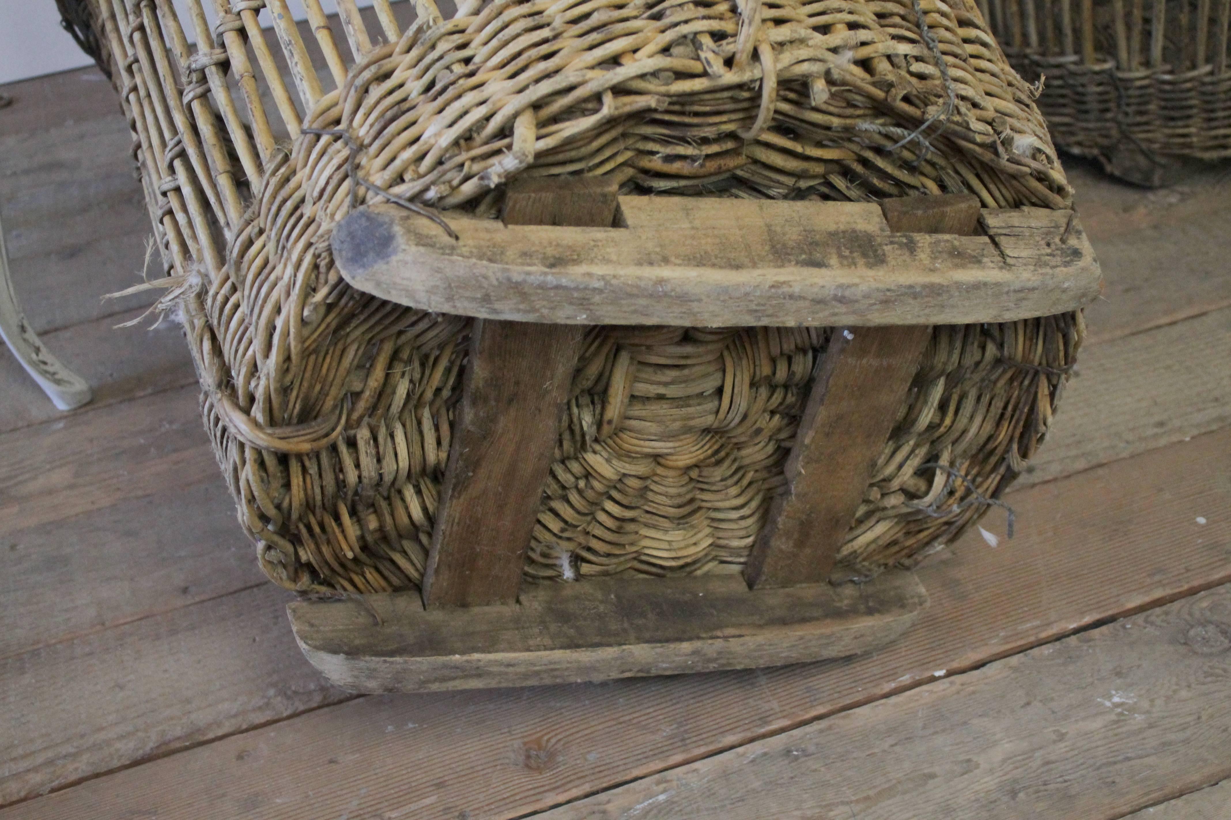 Rustic Pair of Large Antique French Harvest Baskets