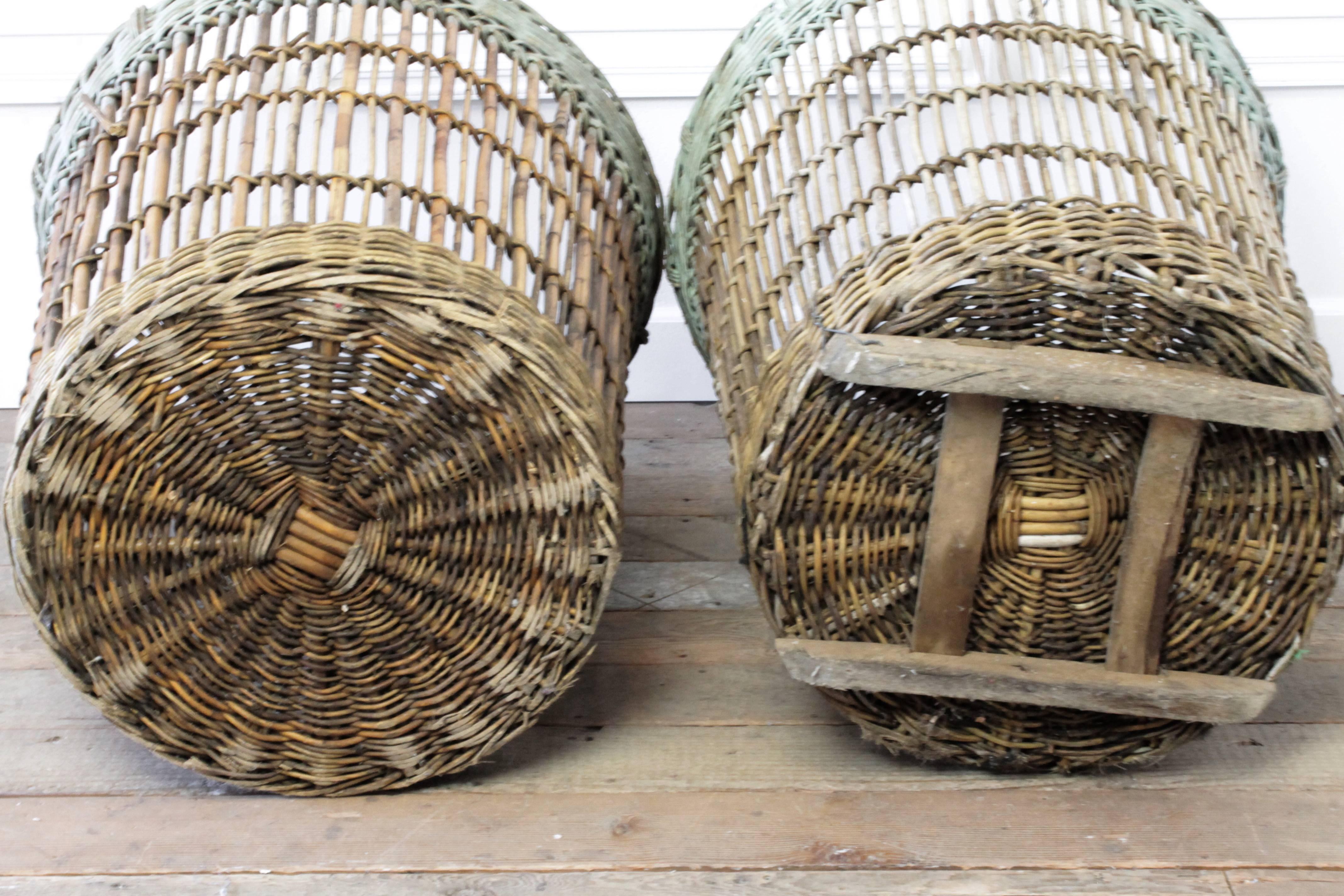 Painted Pair of Large Antique French Harvest Baskets