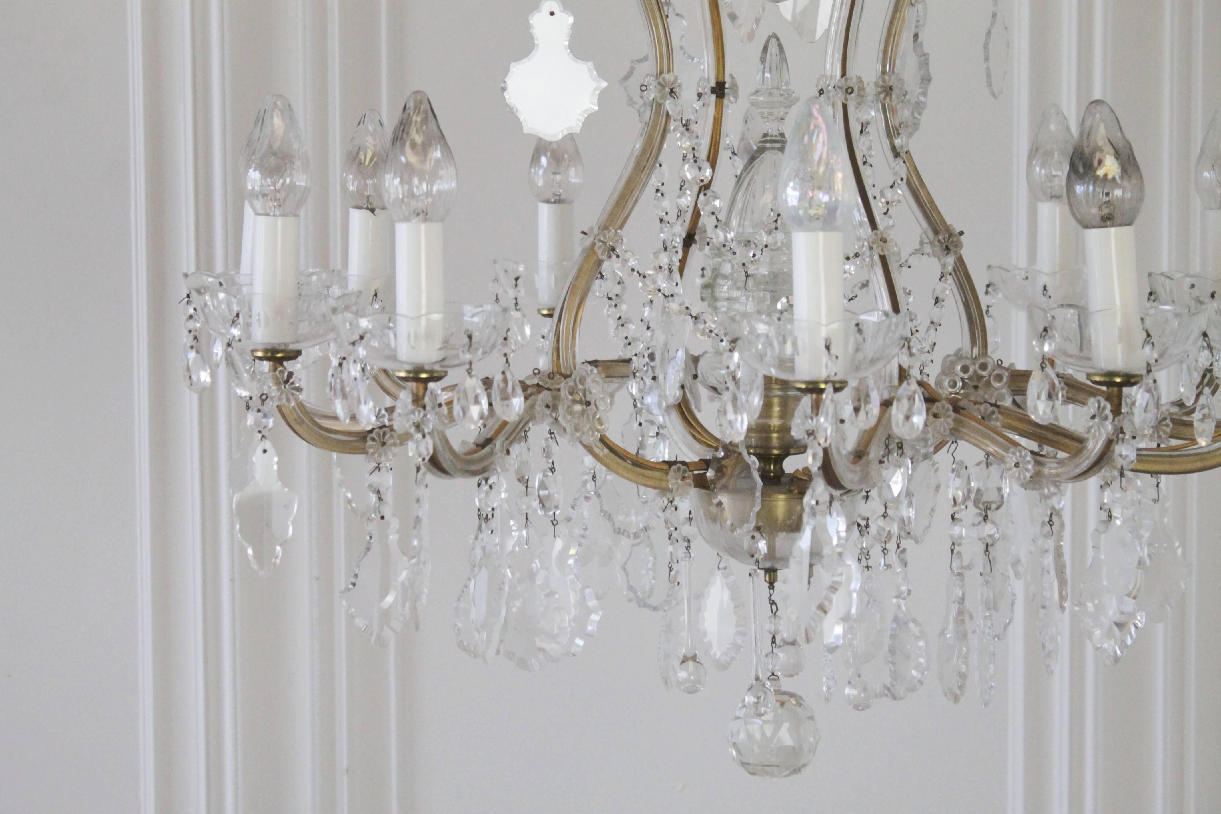 French Marie Therese Glass Arm and Crystal Chandelier