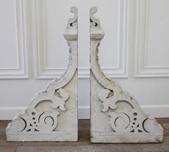 Large Antique Wood Architectural Corbels with Original White Paint