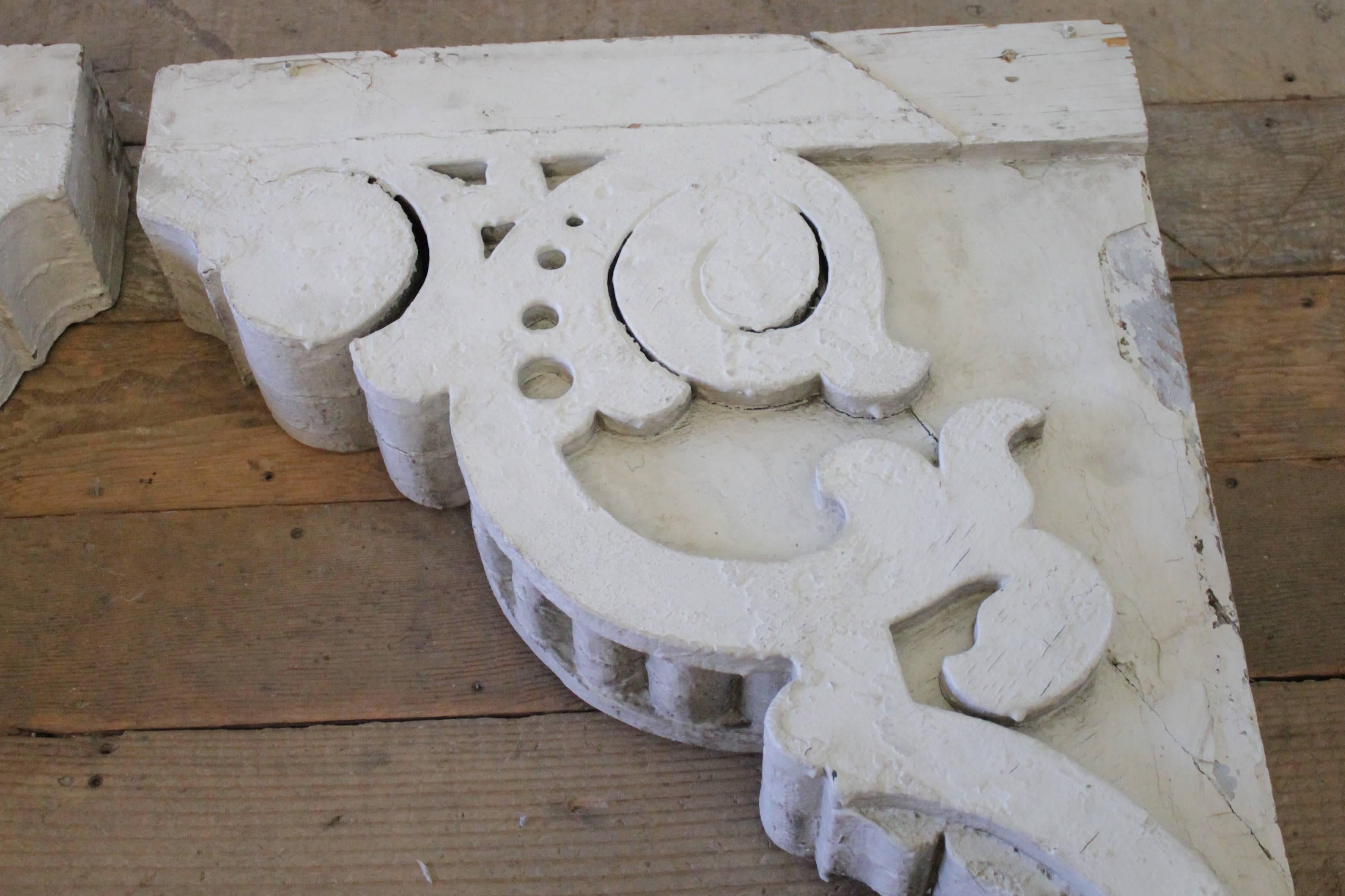 American Large Antique Wood Architectural Corbels with Original White Paint