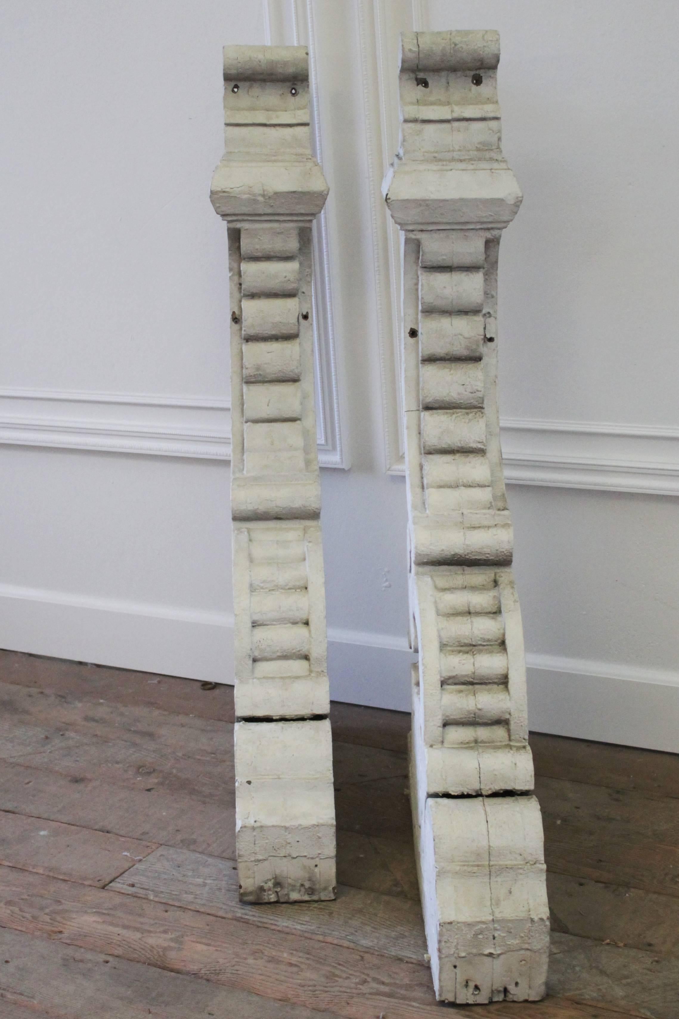 19th Century Large Antique Wood Architectural Corbels with Original White Paint