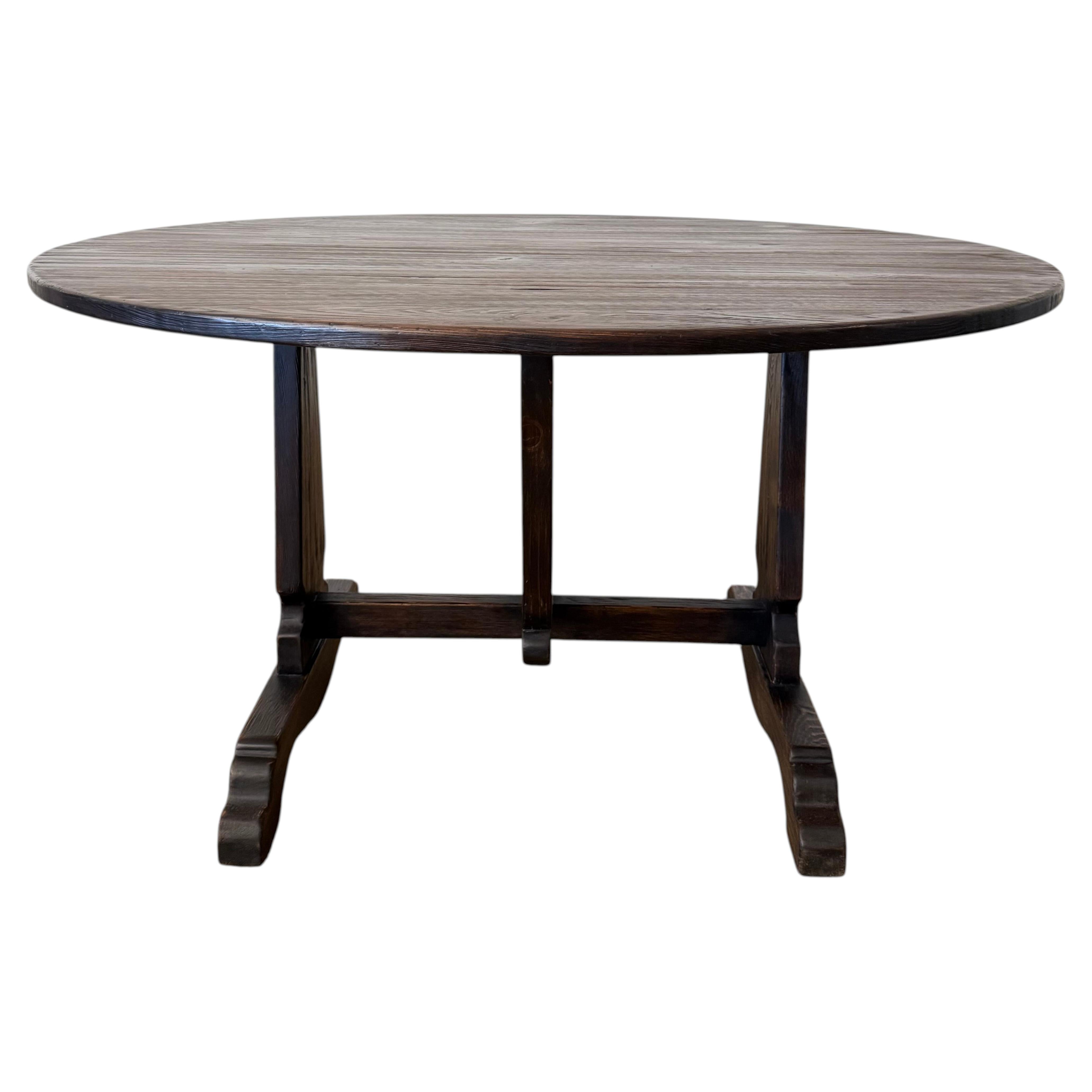 Lyon Reclaimed European Pine Oval Dining Table or Center Table in Walnut Finish For Sale