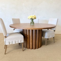 Lavene Solid Oak Fluted Pedestal Dining Table – Montana Brown Finish 60"