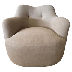Mid-Century Swivel Lounge Chair – Pecan Stonewashed Linen