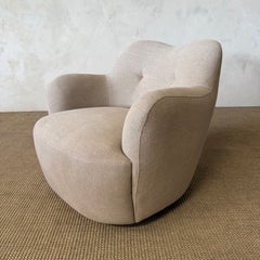 Mid-Century Swivel Lounge Chair – Pecan Stonewashed Linen
