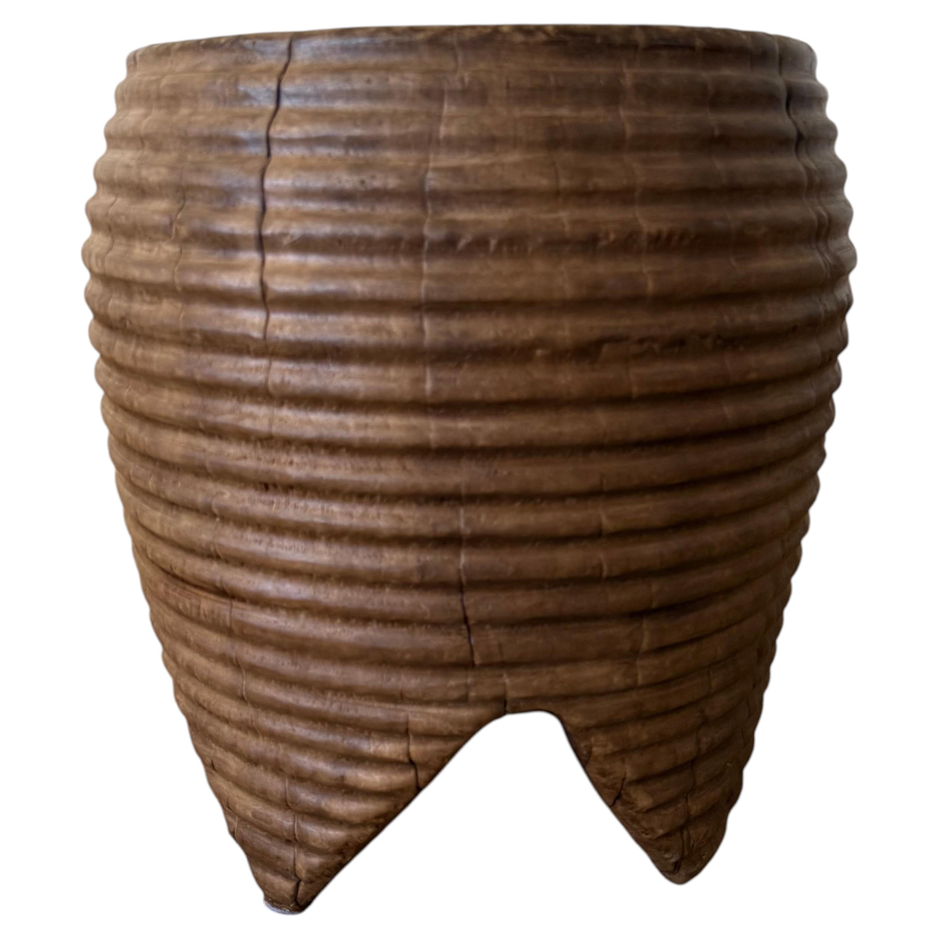 Carved Walnut Fluted Side Table – Sculptural Artisan Design For Sale