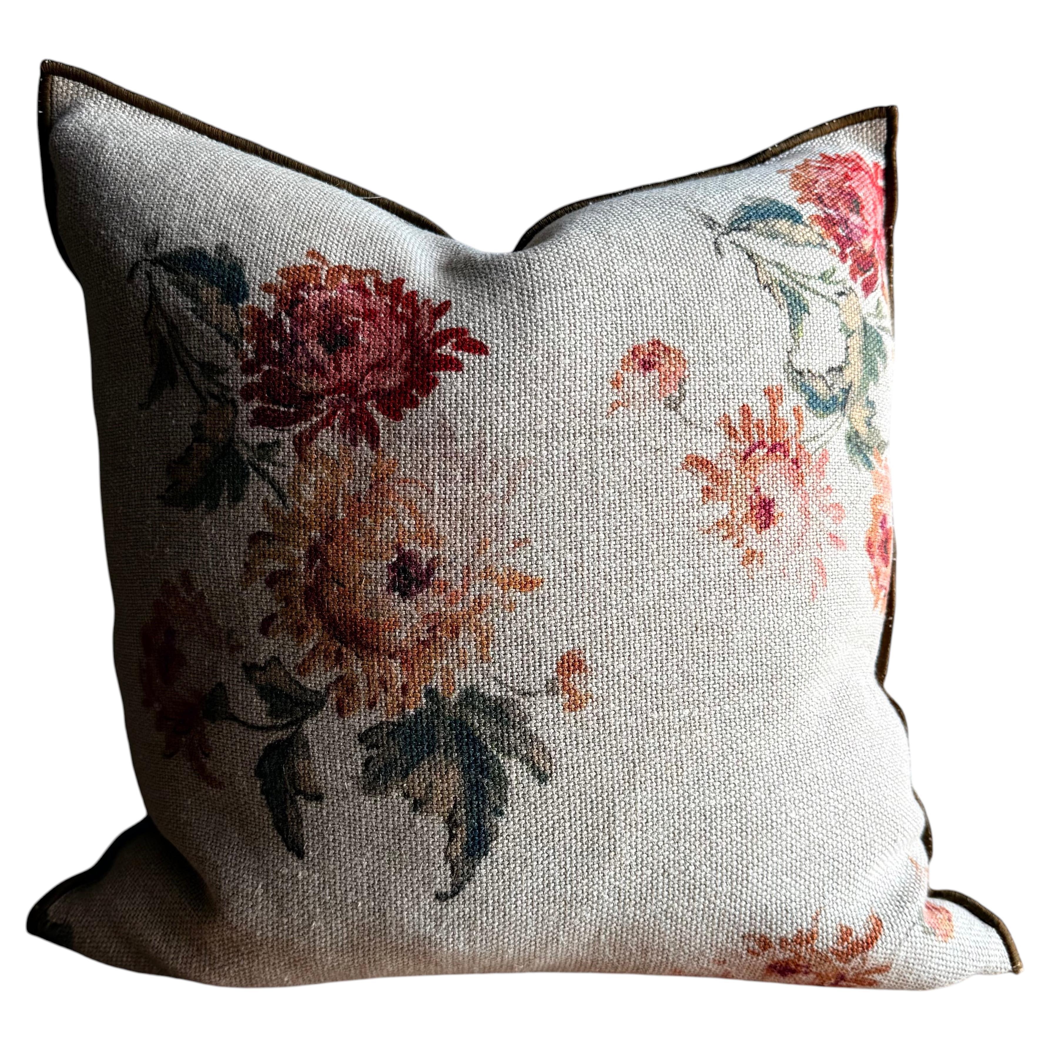 French Linen Accent Pillow Cover– Imperial Bouquet