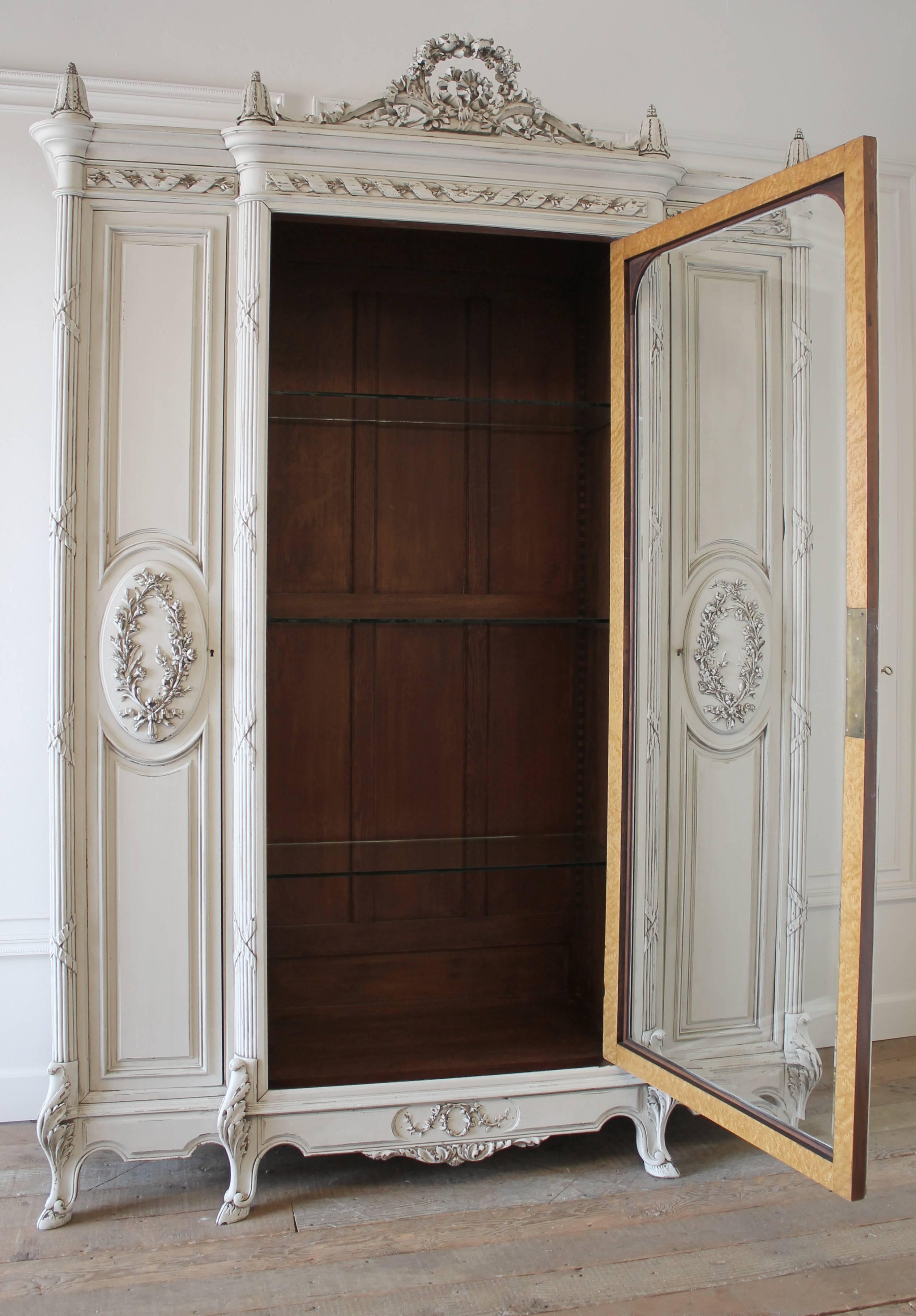 19th Century Painted Antique French Louis XV Style Armoire Display Cabinet 2