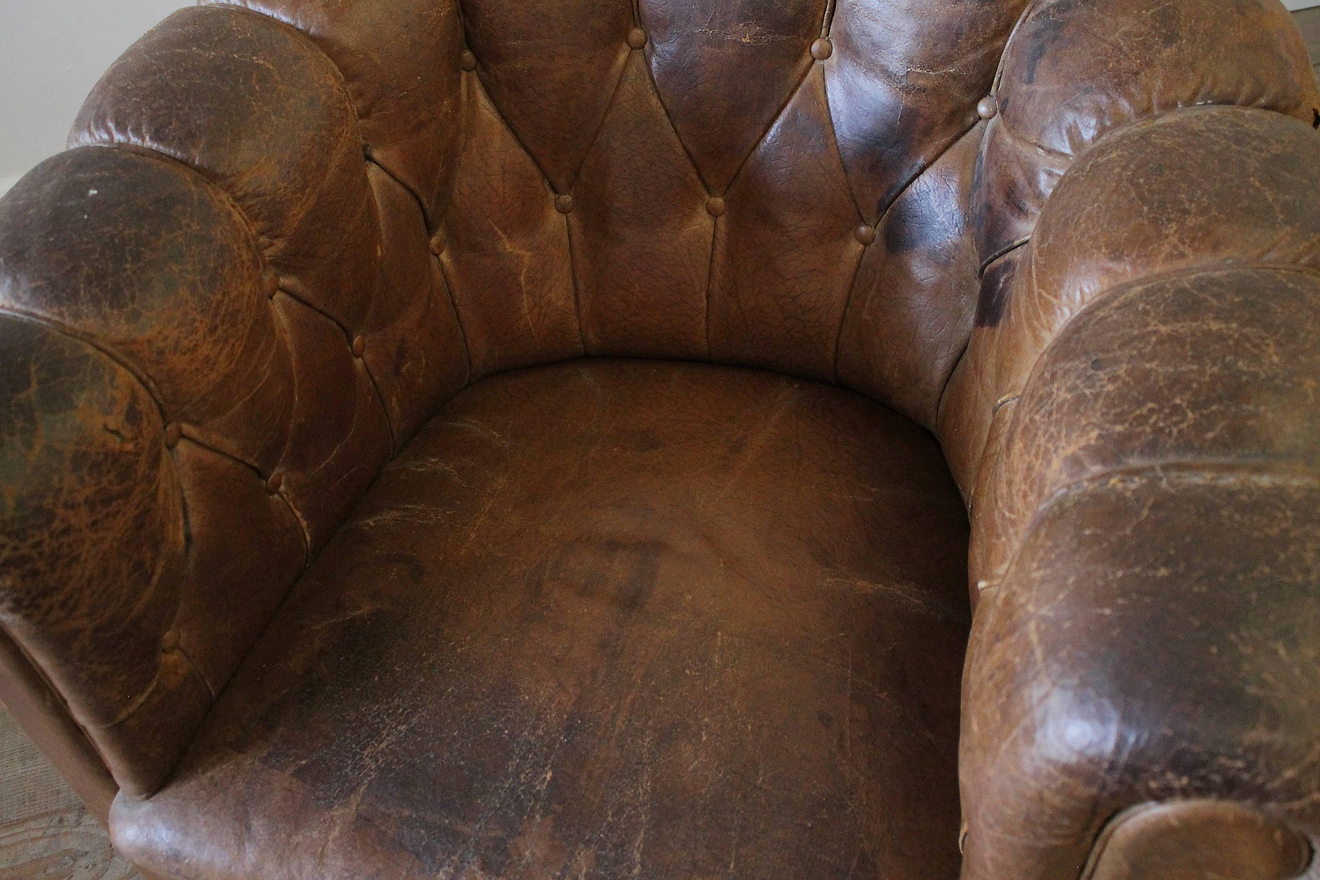 Pair of French Leather Tub Chairs 1