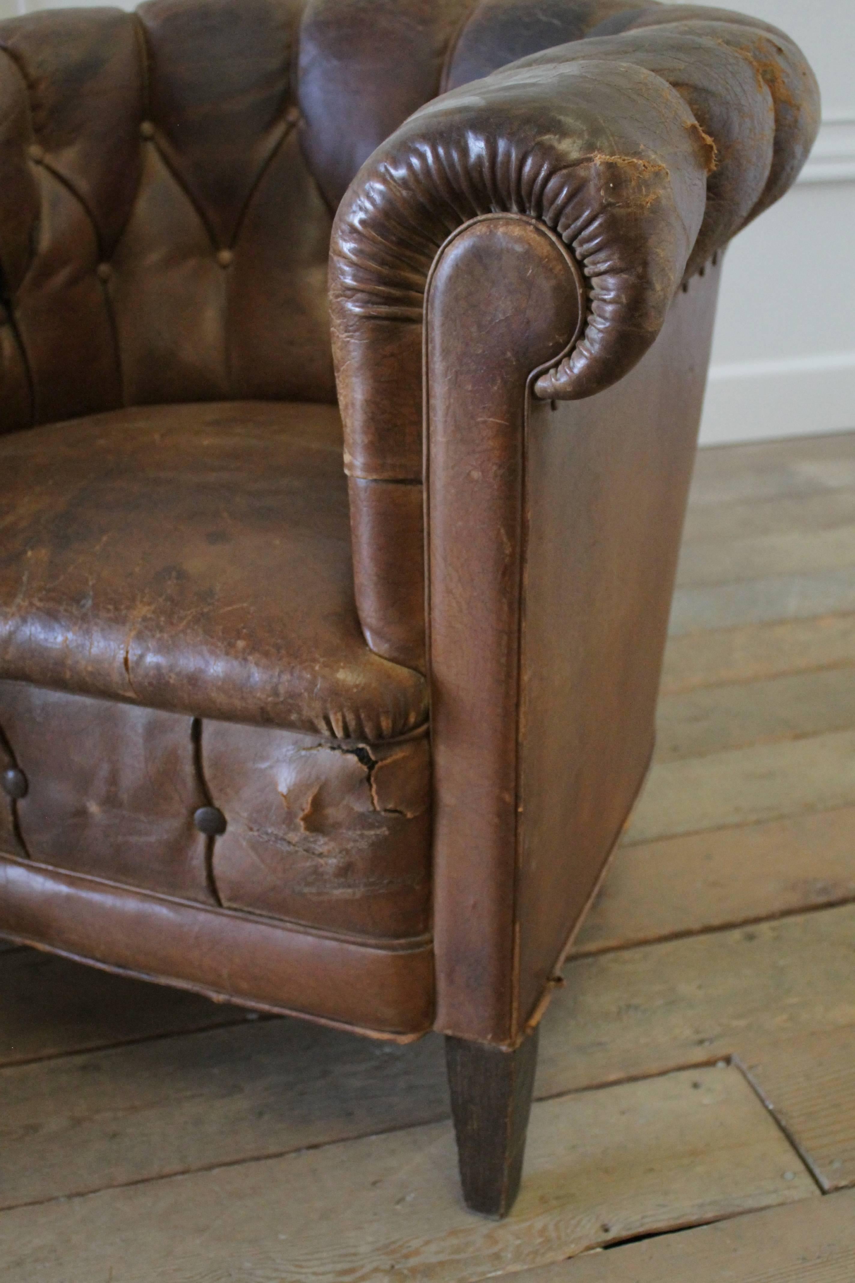 Pair of French Leather Tub Chairs 2