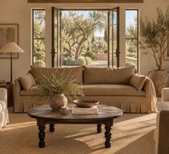 Parisian Sofa by Bloom Home Inc, Belgian Linen, Pleated Skirt Design