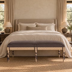 Louis Bench by Bloom Home Inc, Solid White Oak & Belgian Linen