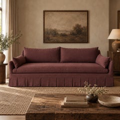 Parisian Sofa by Bloom Home Inc, Belgian Dark Rust Linen, Pleated Skirt Design