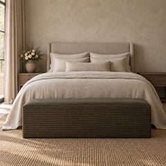 Berg Ottoman Bench in Gabby Stripe, Heavyweight Linen, Modern Style
