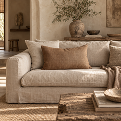 Coussin luxueux en lin belge de la marque Bloom Home, couleur Bois, 15 x 25 pouces