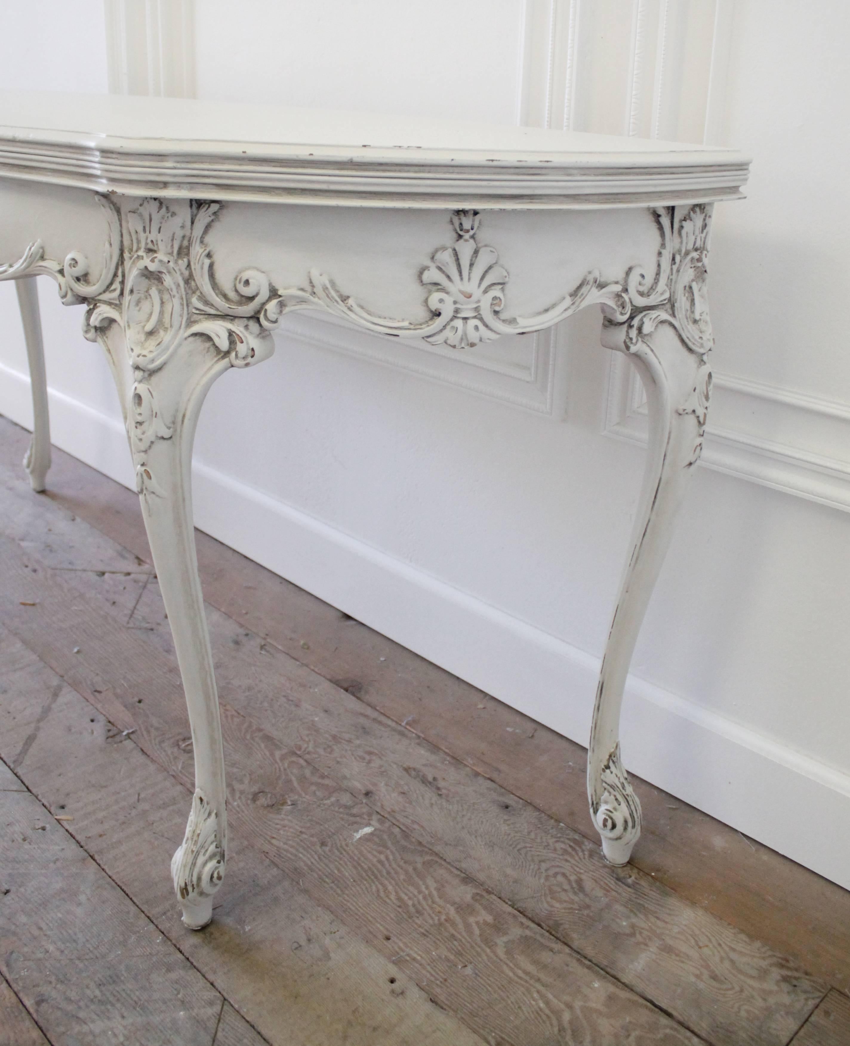 Carved 20th Century Painted French Louis XV Style Console Table