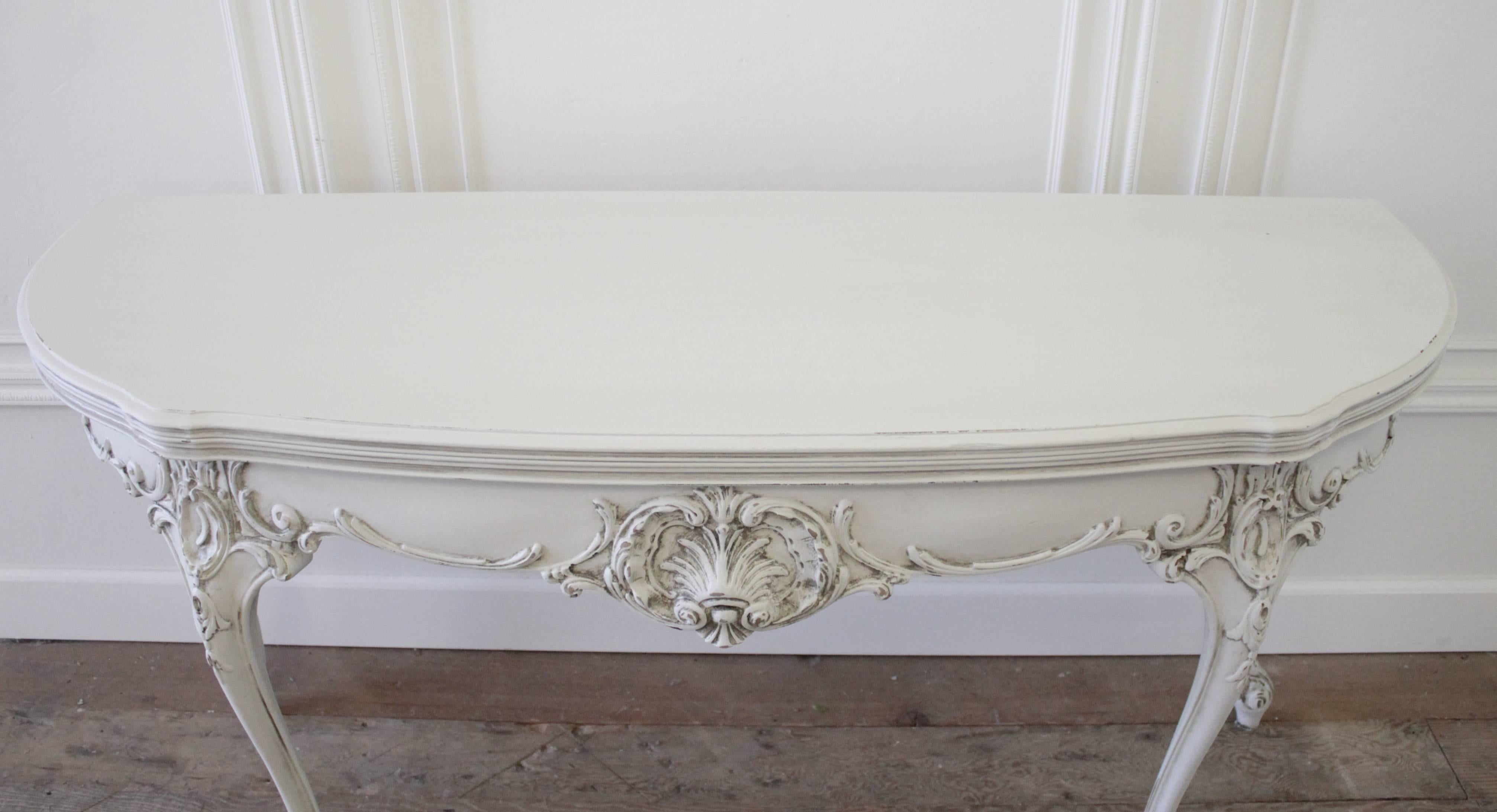 20th Century Painted French Louis XV Style Console Table In Good Condition In Brea, CA