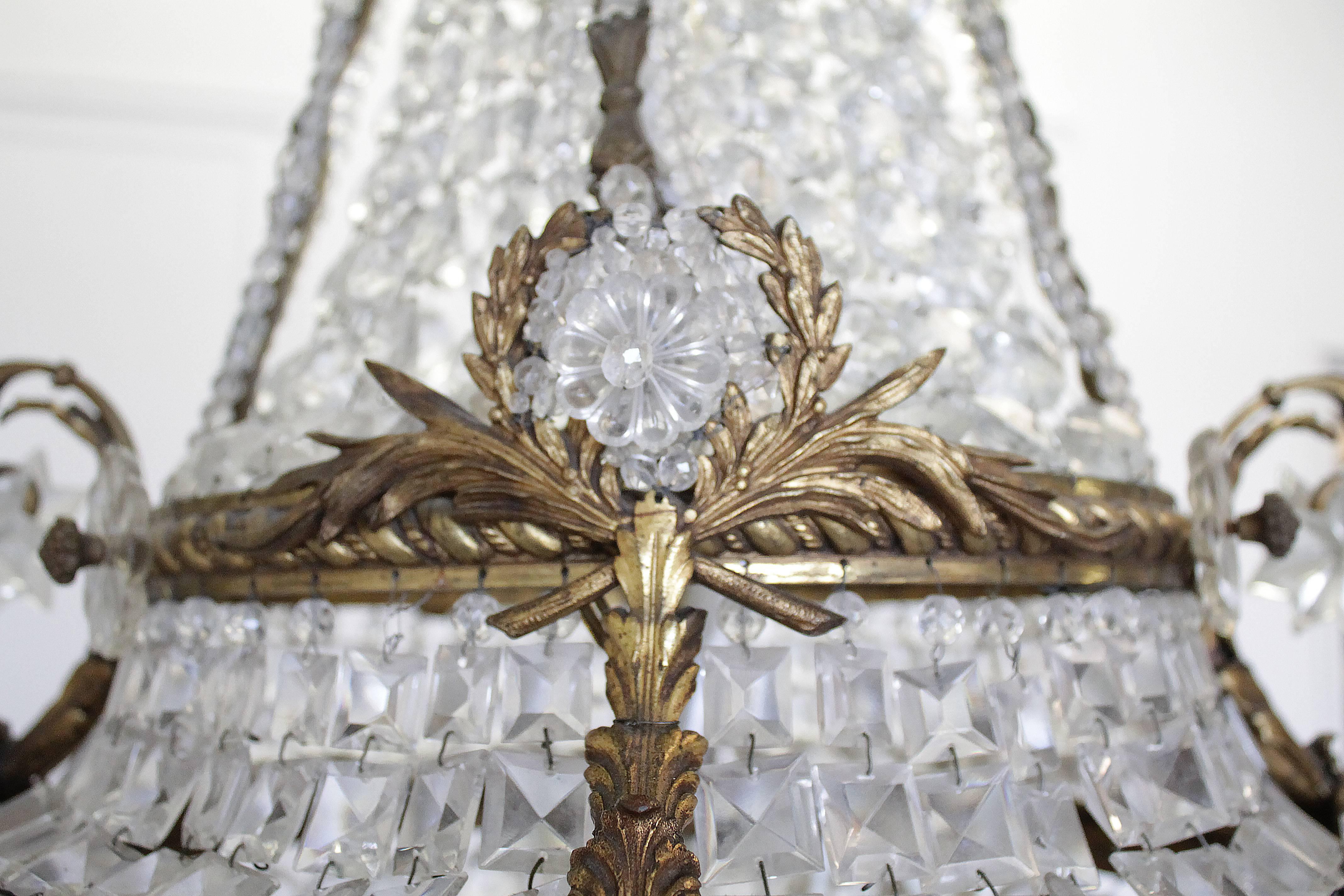 French 19th Century Gilt Bronze Empire Chandelier with Crystals