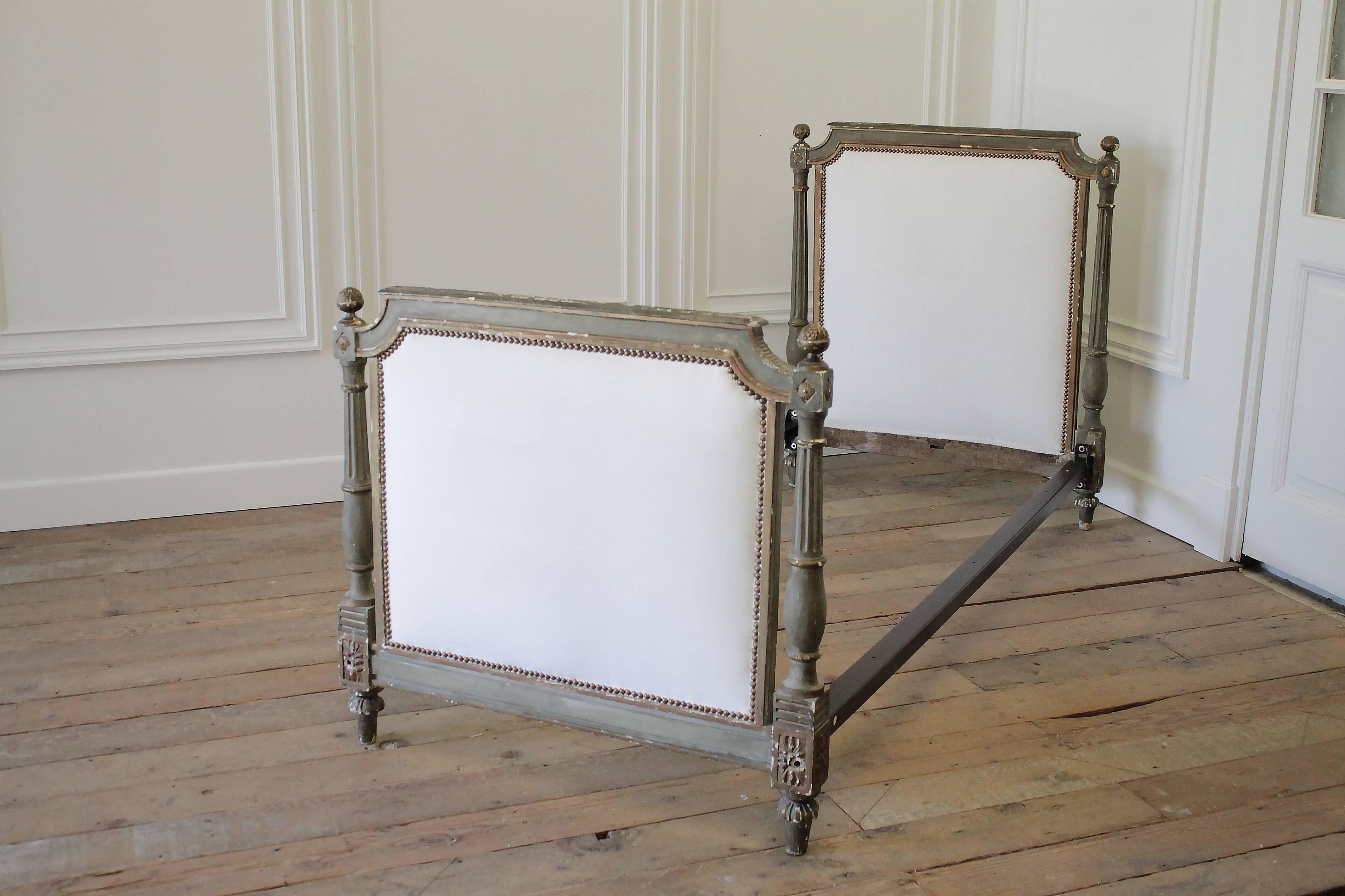 Upholstery 19th Century Painted and Upholstered Louis XVI Style Bed