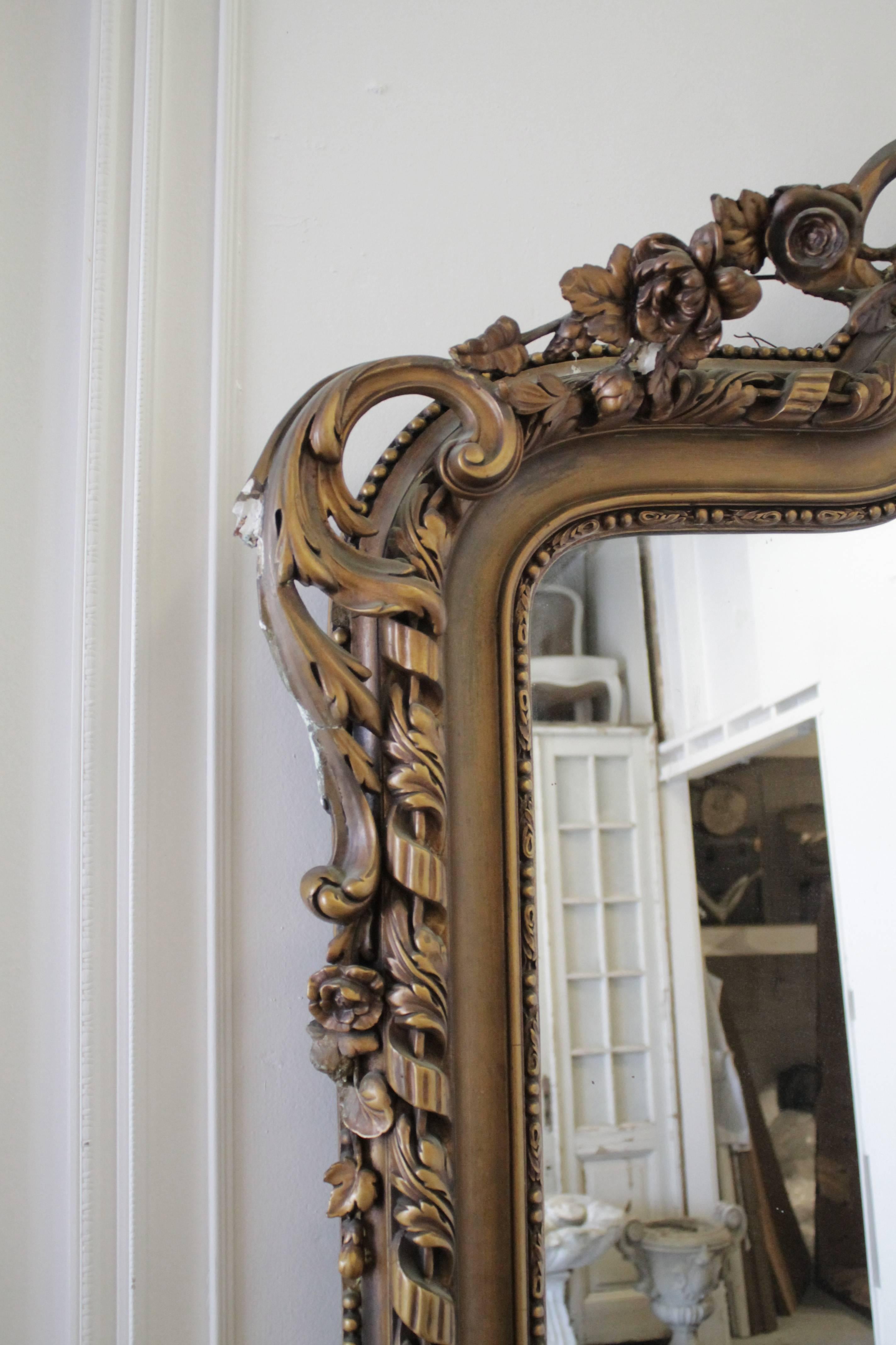 Carved Large Antique French Louis XV Giltwood Ballroom Mirror
