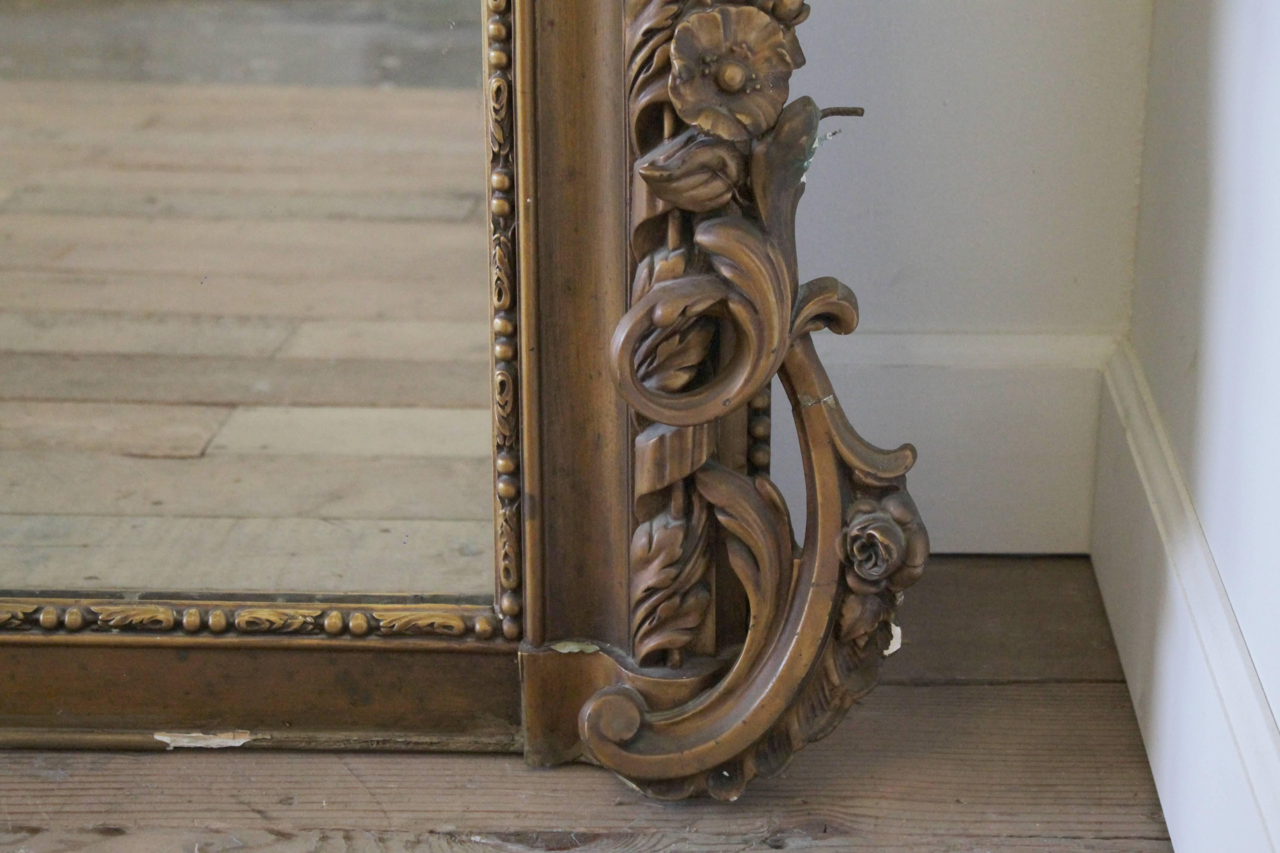 20th Century Large Antique French Louis XV Giltwood Ballroom Mirror