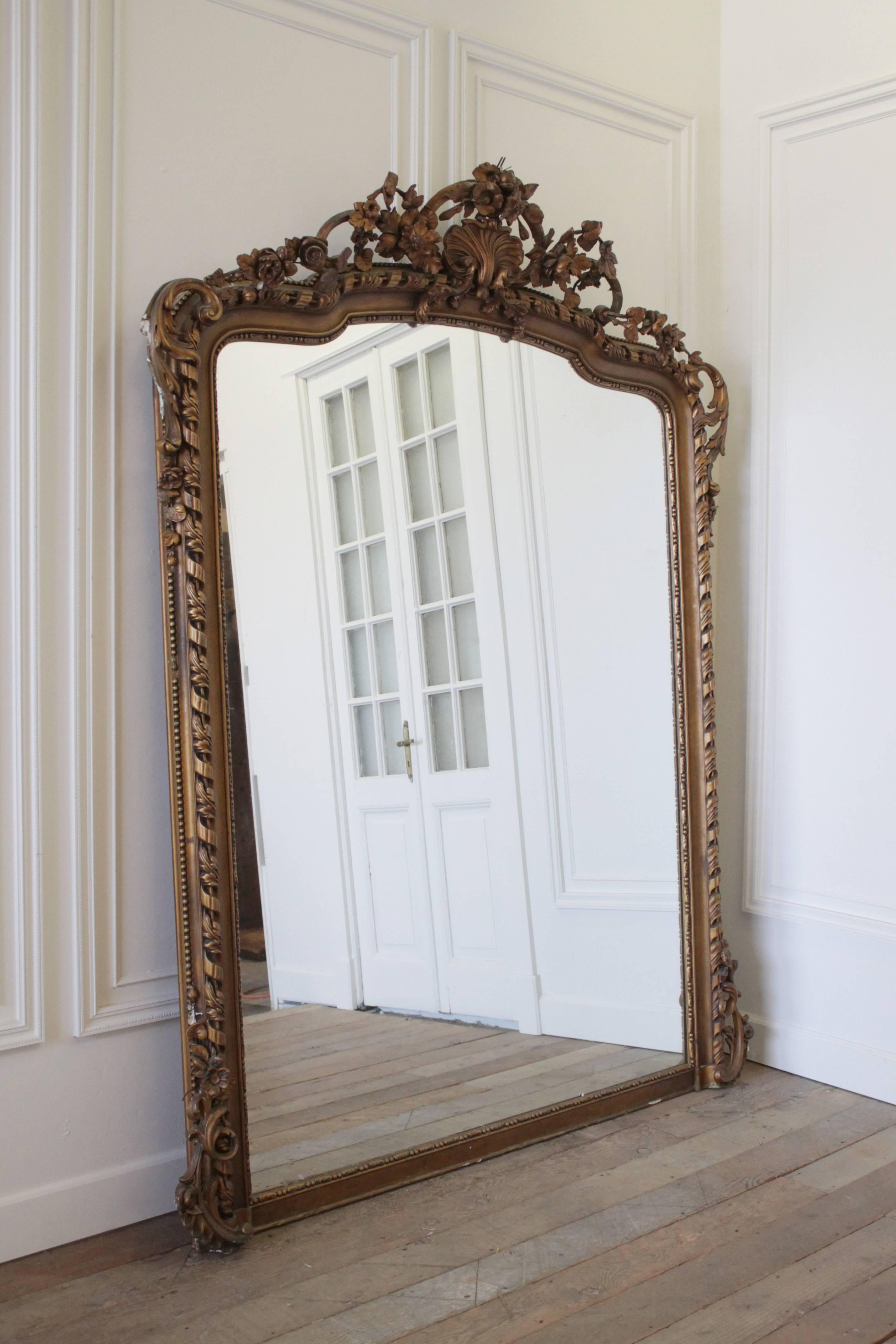 Large Antique French Louis XV Giltwood Ballroom Mirror 2