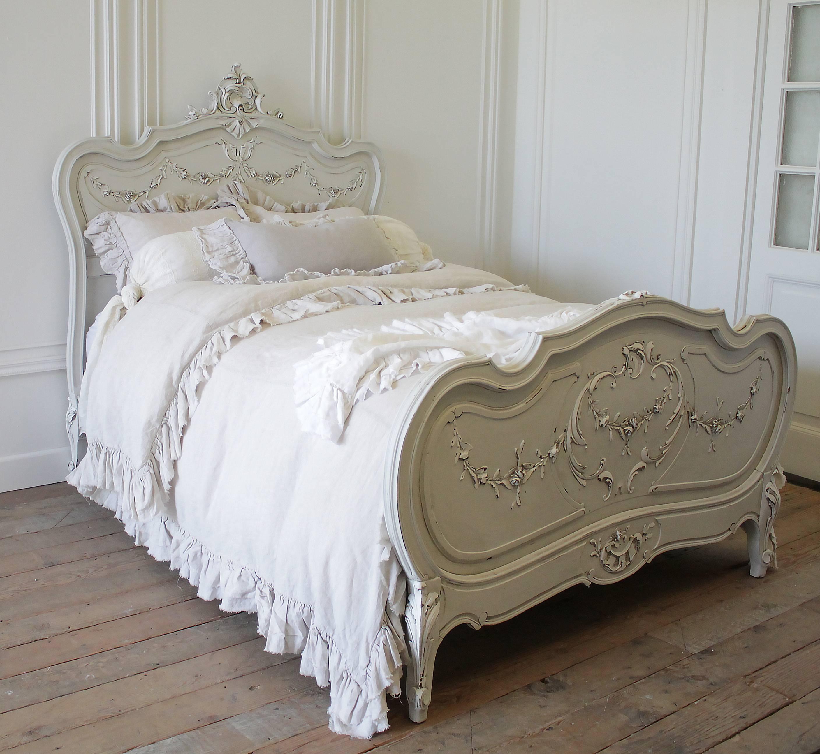 19th Century Painted Louis XV Style French Bed with Roses 2
