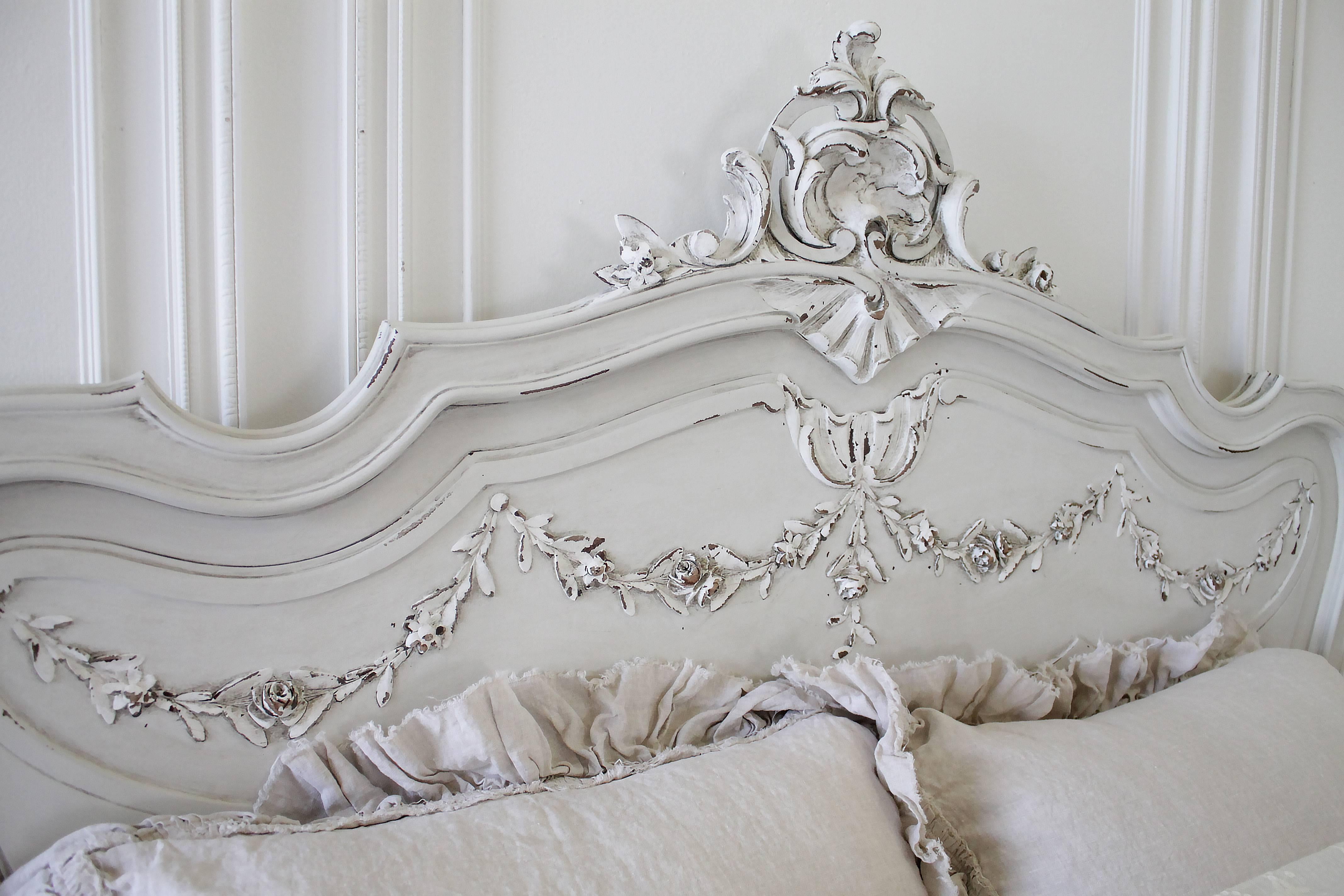 19th Century Painted Louis XV Style French Bed with Roses at 1stDibs