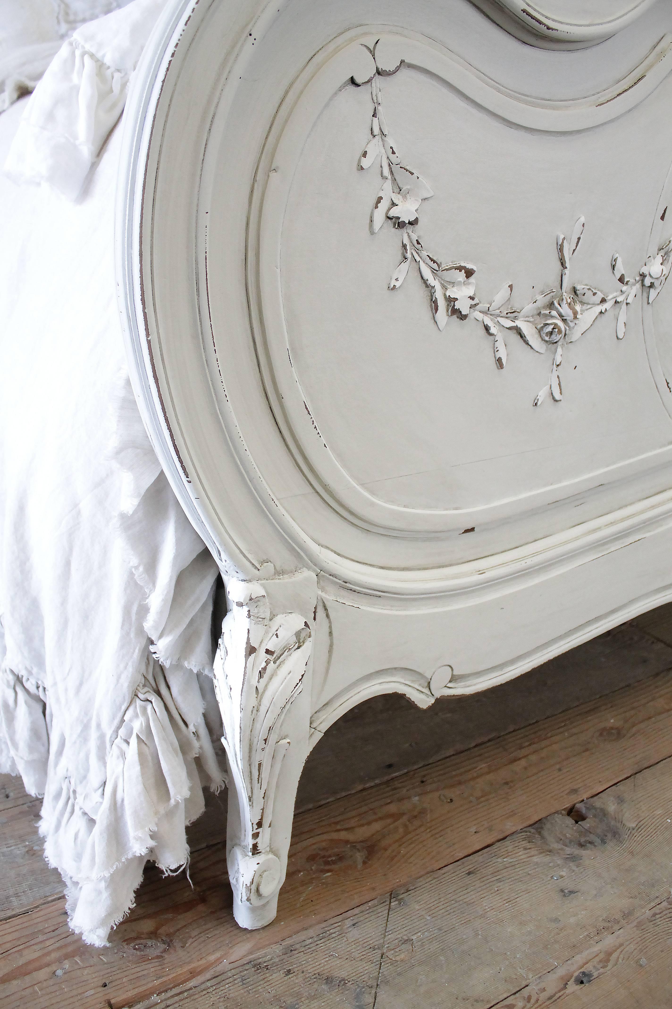 19th Century Painted Louis XV Style French Bed with Roses 5