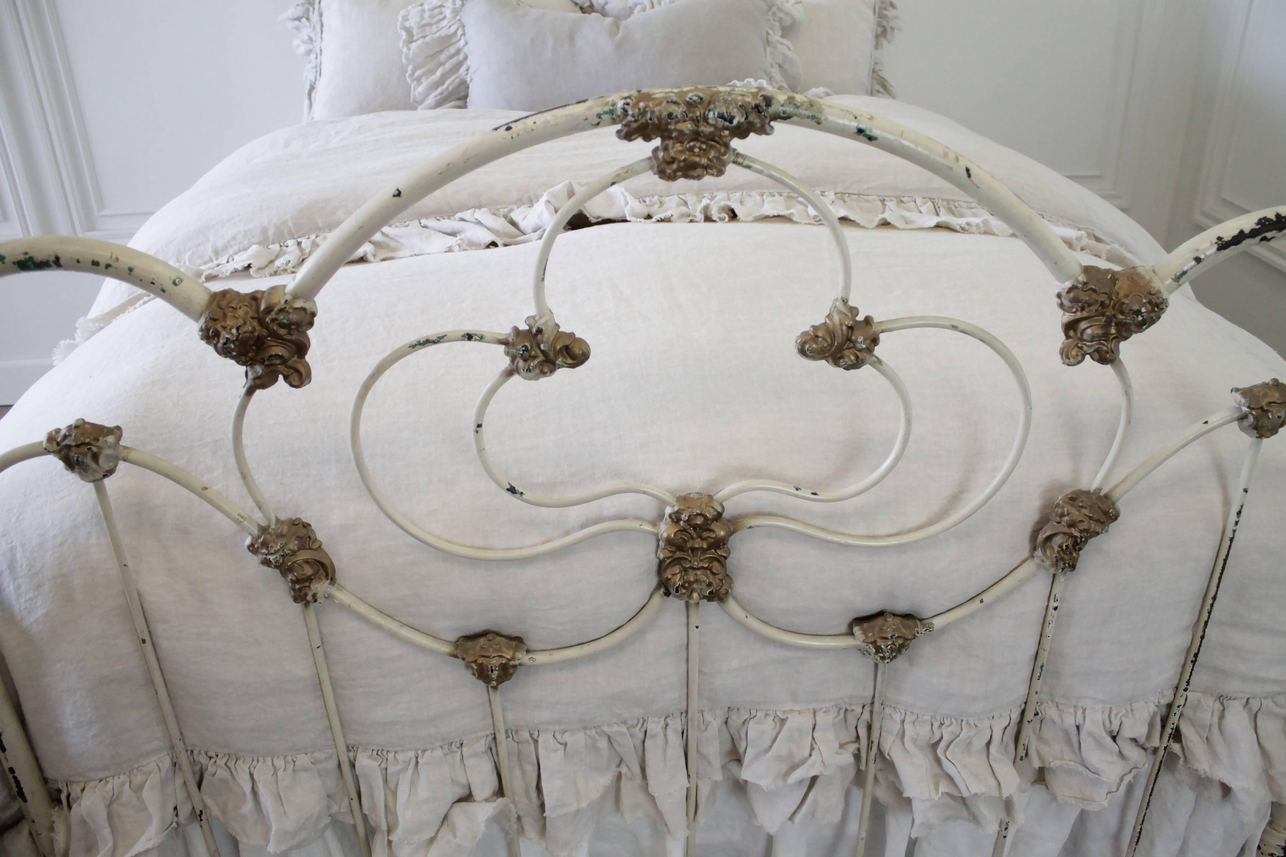 19th Century French Country Painted Full Size Iron Bed at 1stDibs