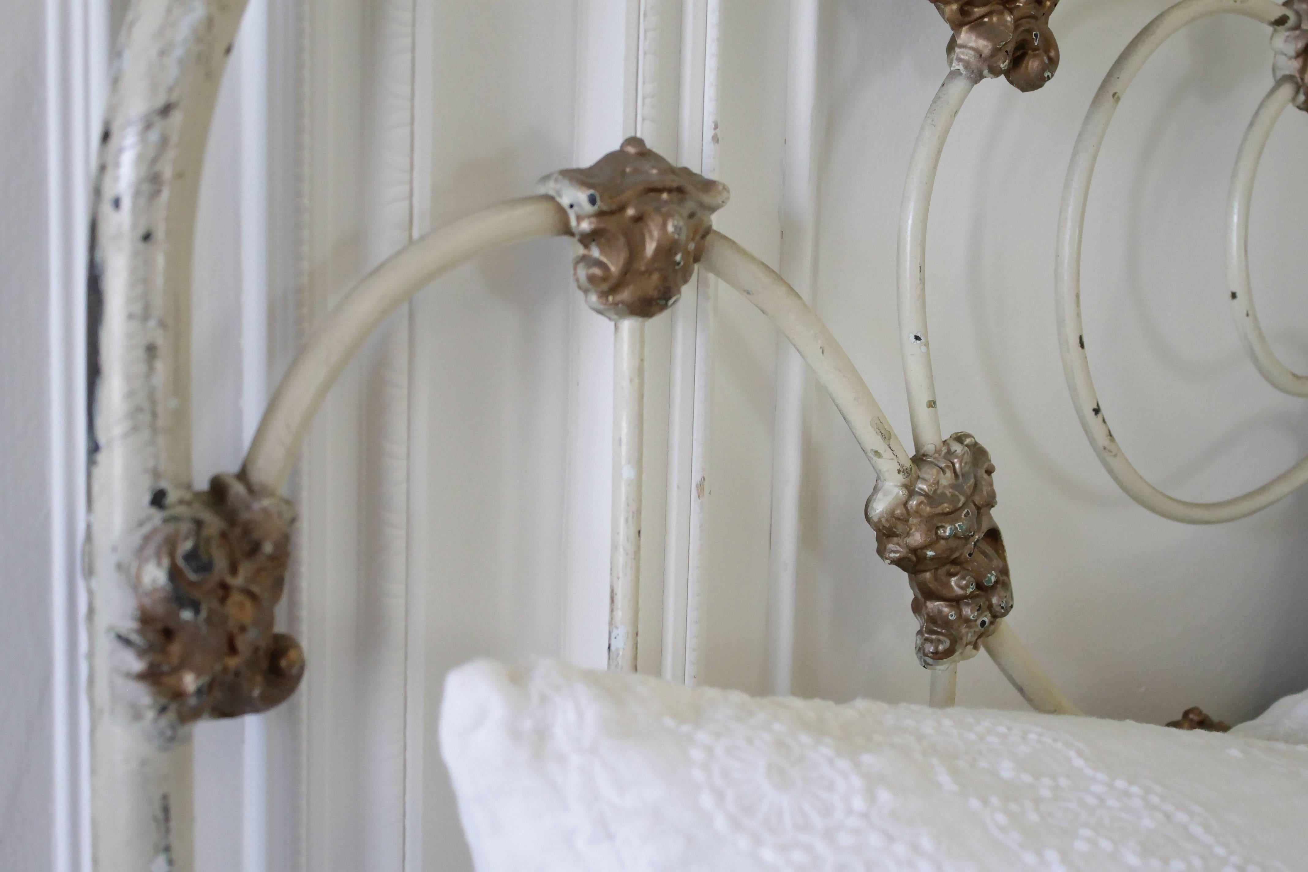 19th Century French Country Painted Full Size Iron Bed at 1stDibs