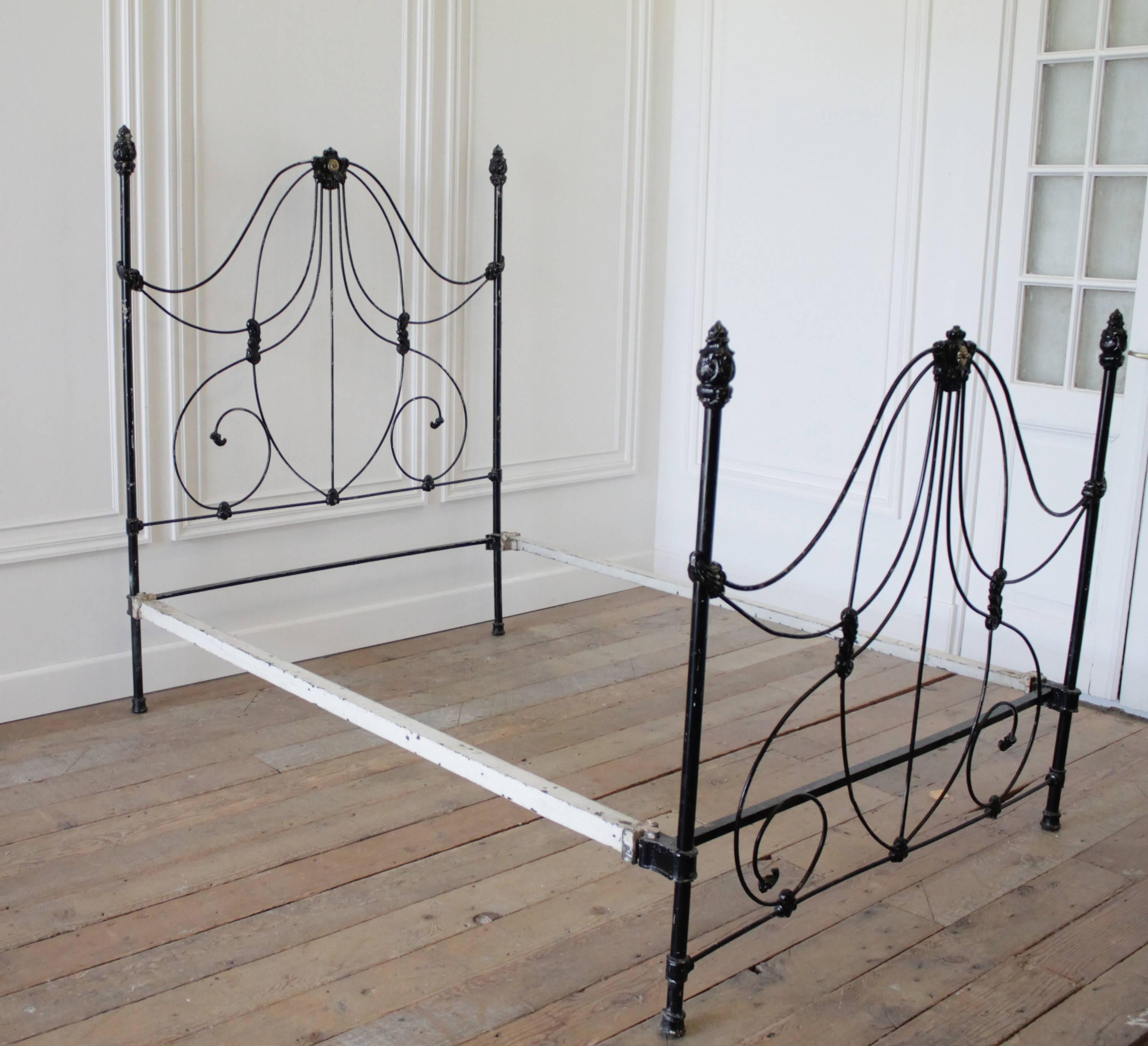 19th Century Antique Full Size Painted Iron Poster Bed