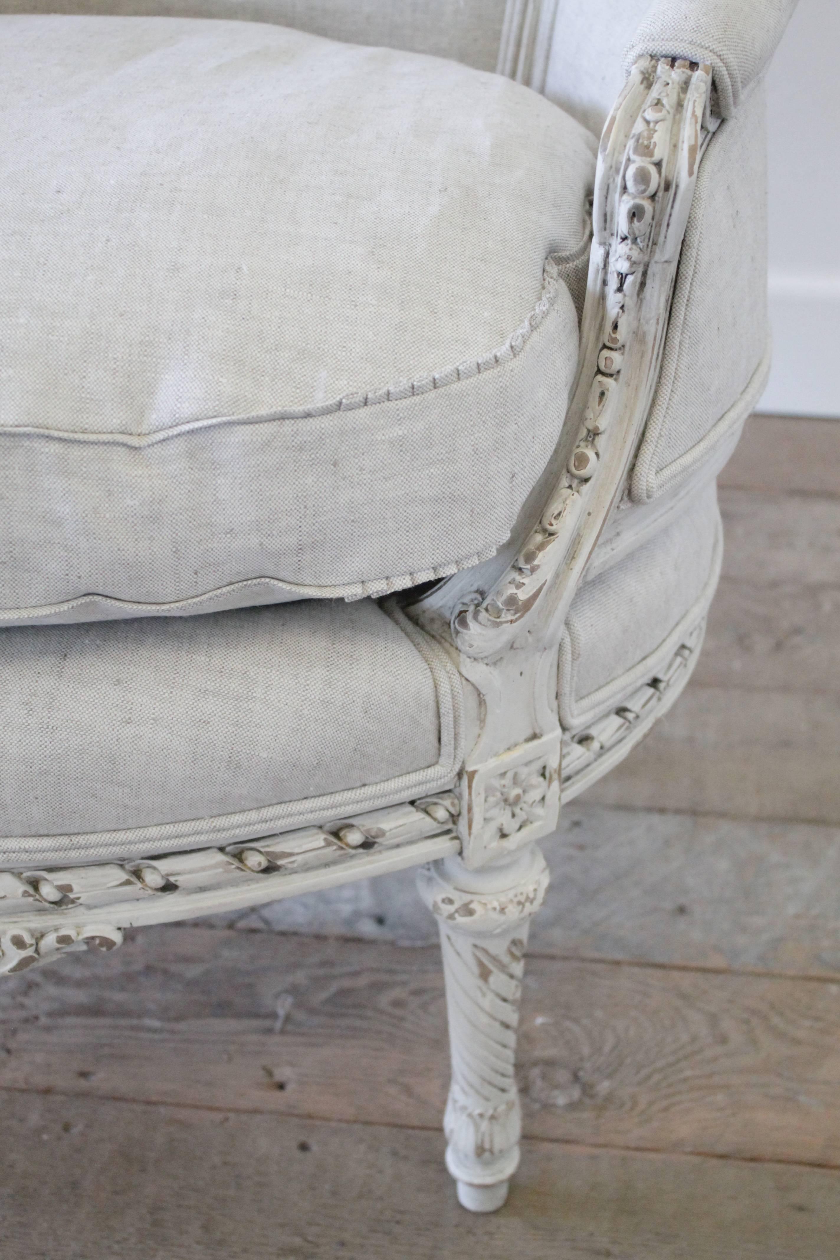 20th Century Antique French Louis XVI Style Chair in Natural Linen 3