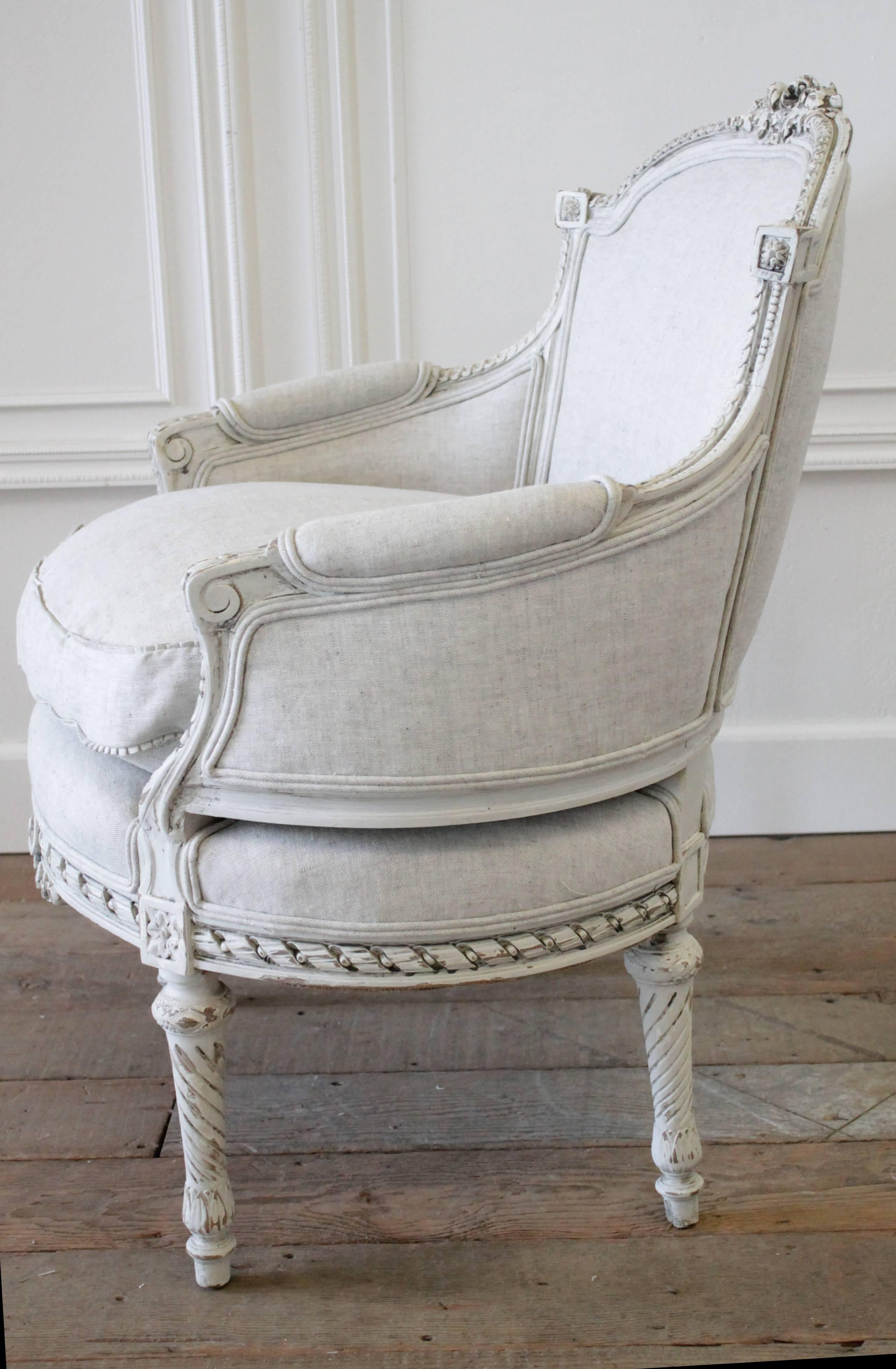 20th Century Antique French Louis XVI Style Chair in Natural Linen 6