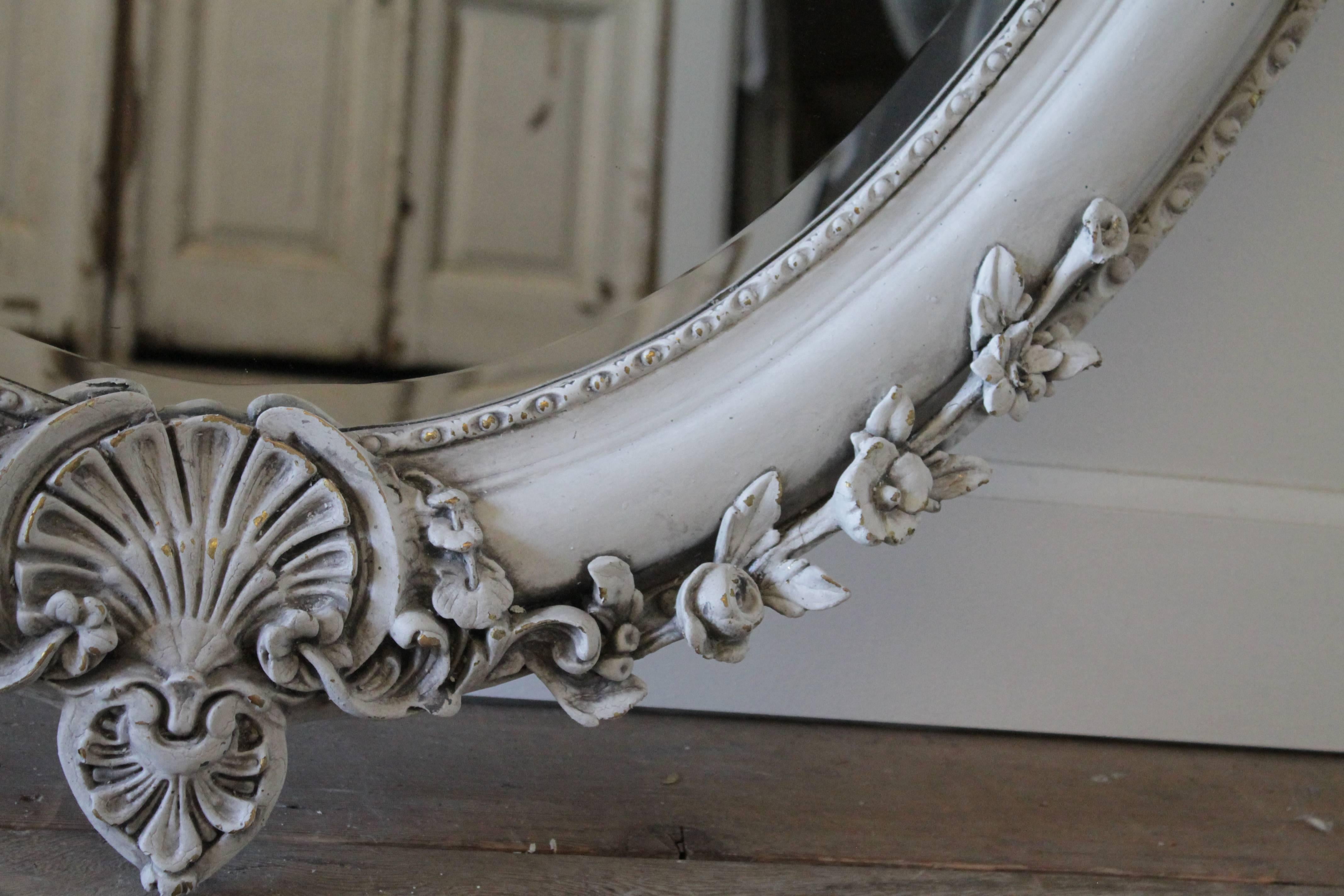 20th Century Carved and Painted Mirror with Roses 1