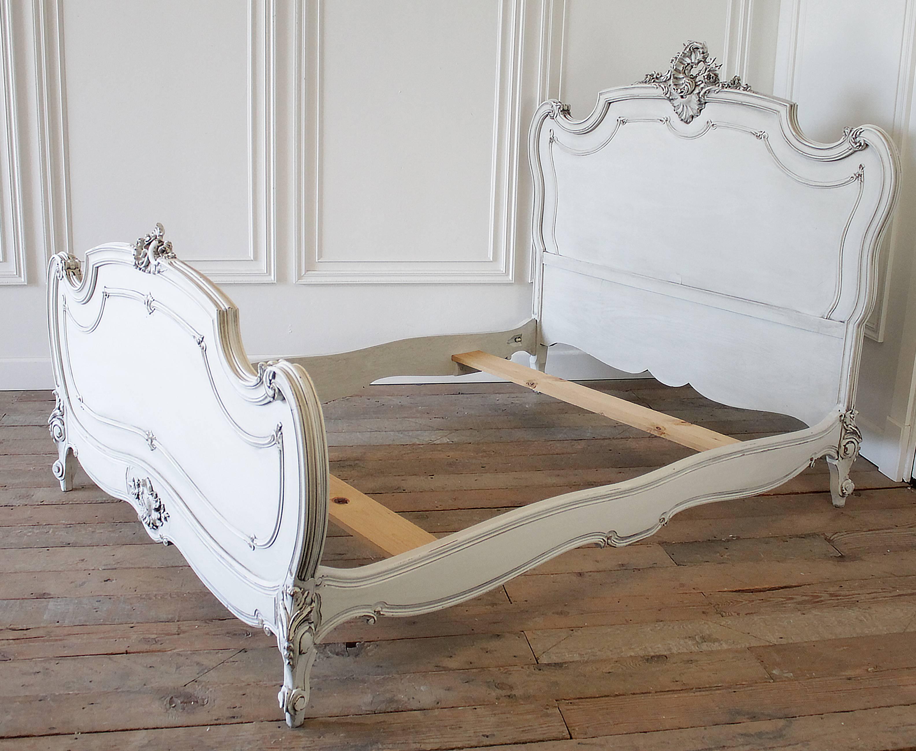 19th Century Louis XV Style Carved and Painted Full Size French Bed 3