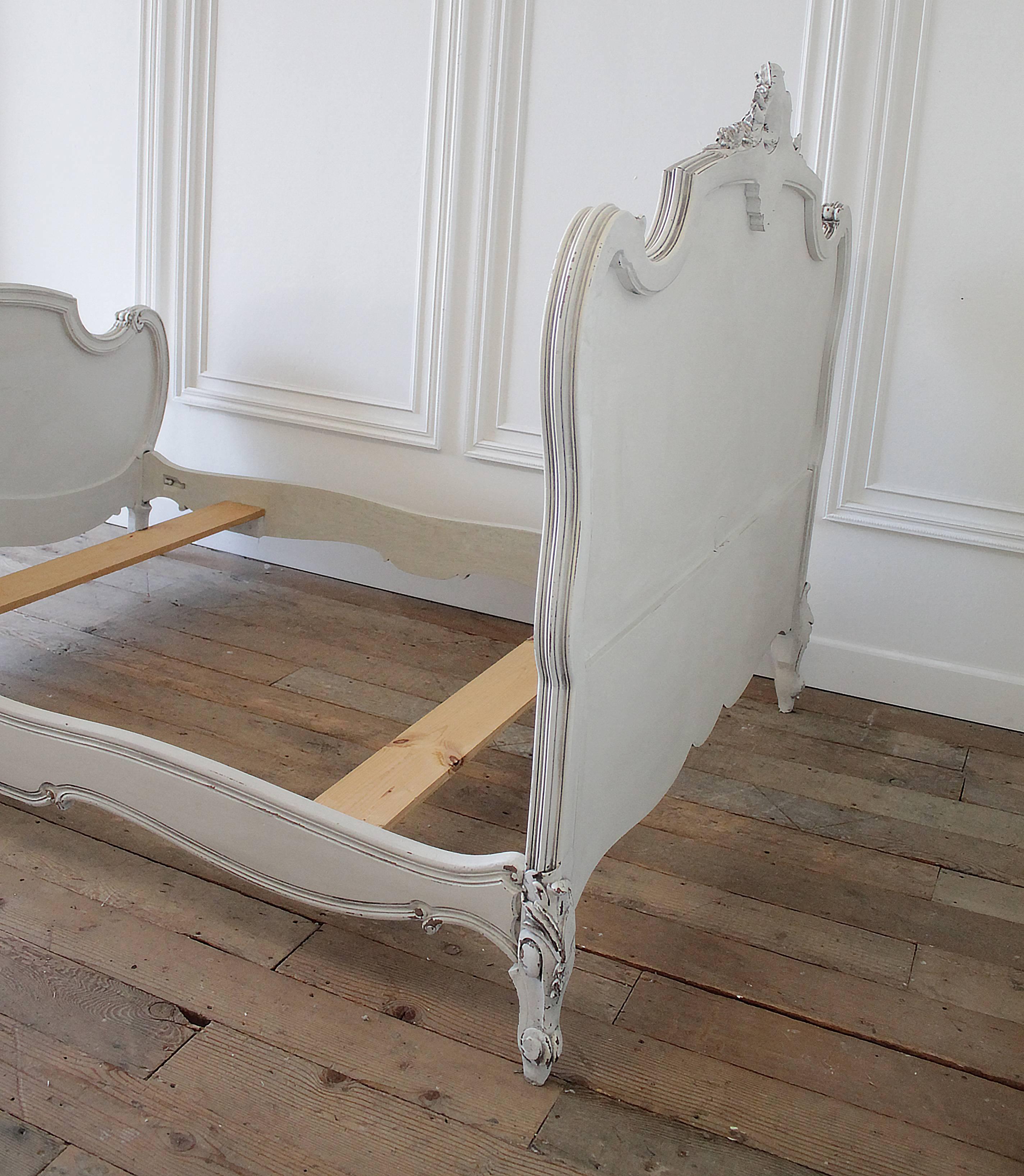 19th Century Louis XV Style Carved and Painted Full Size French Bed 4