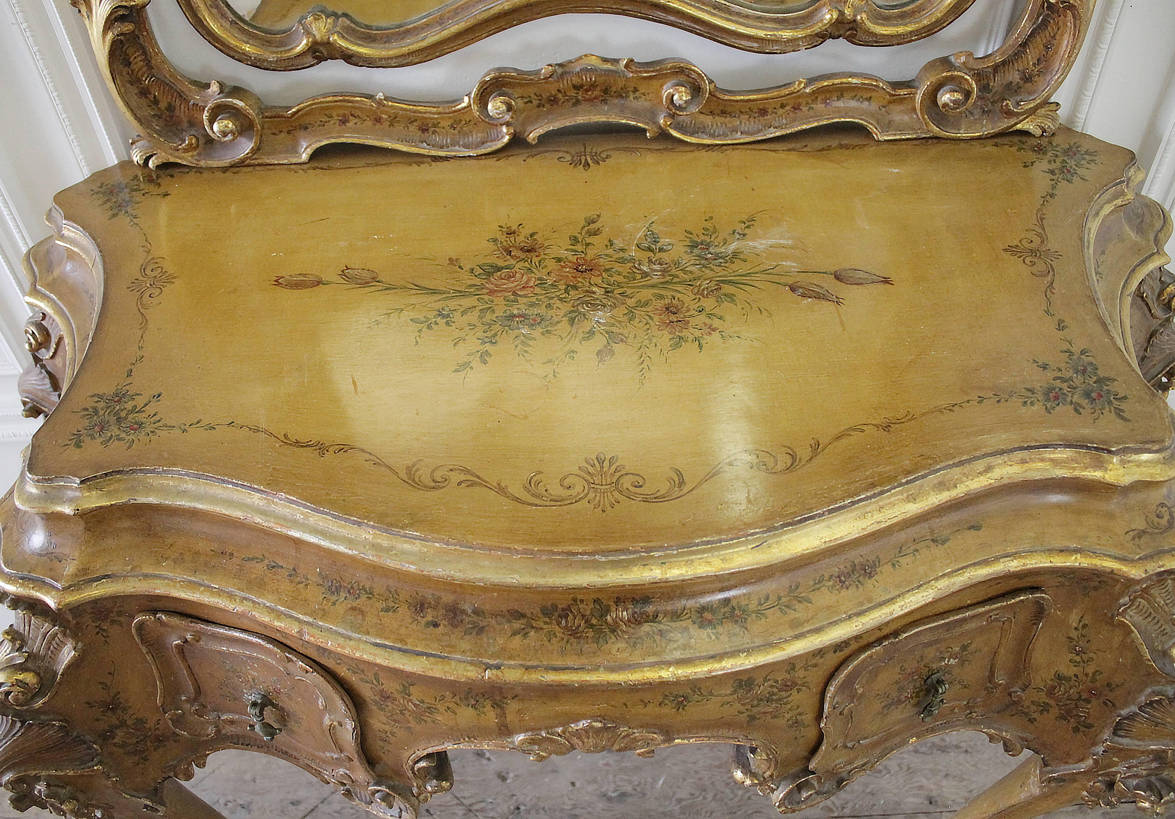 Hand-Painted 20th Century Italian Polychrome Vanity in the Rococo Style